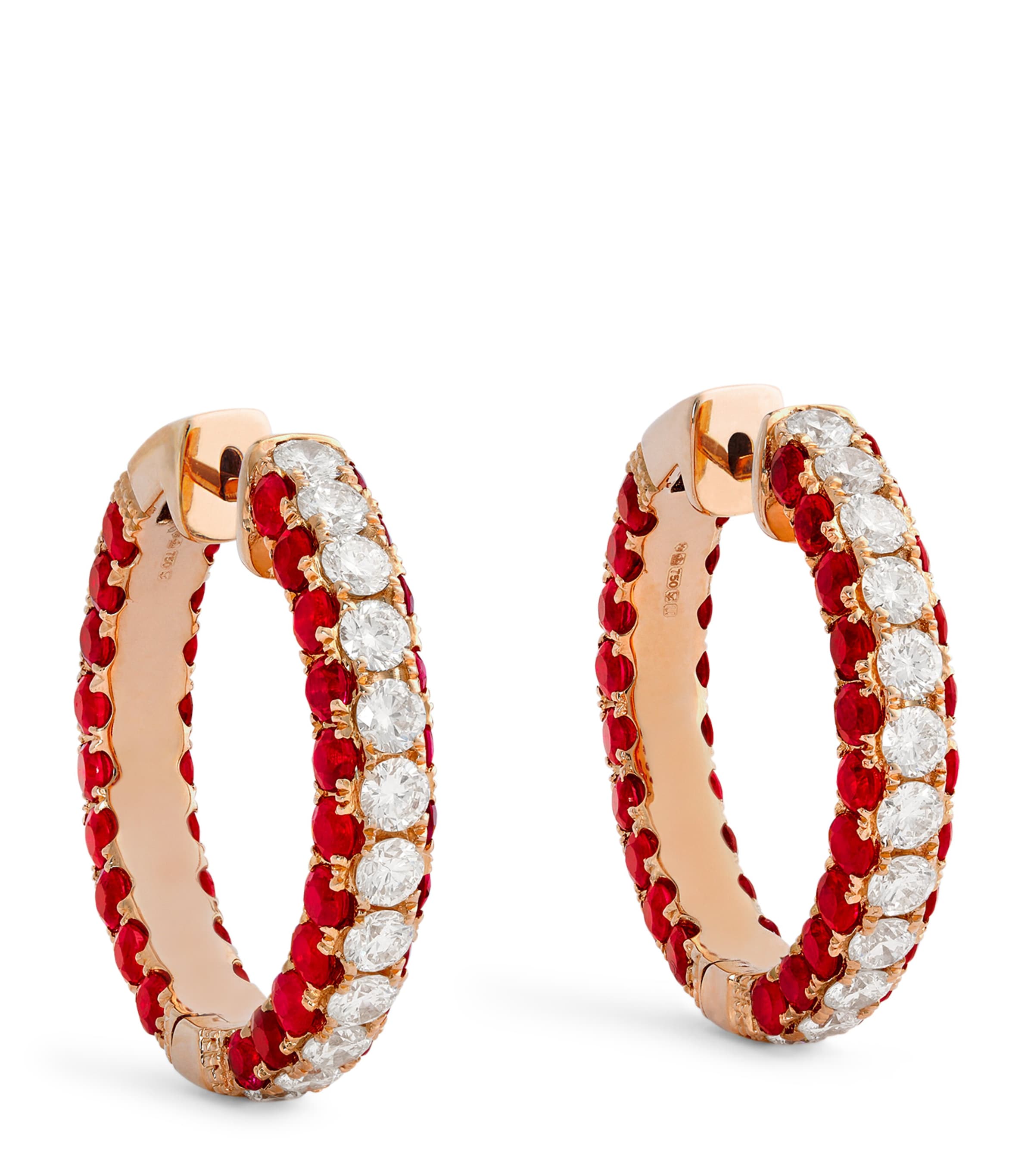 Shay Rose Gold, Diamond And Ruby Three-sided Hoop Earrings In Rose Gold