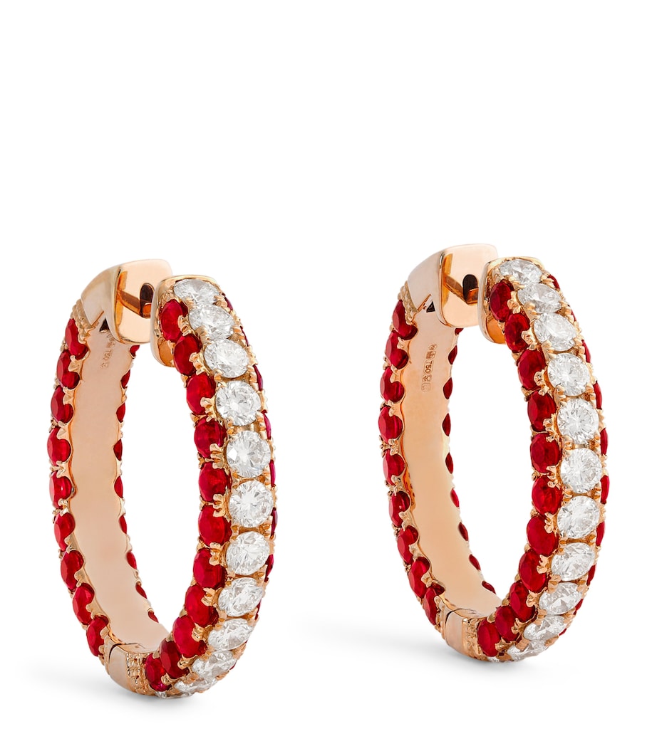 Rose Gold, Diamond and Ruby Three-Sided Hoop Earrings ROSE GOLD Image 1
