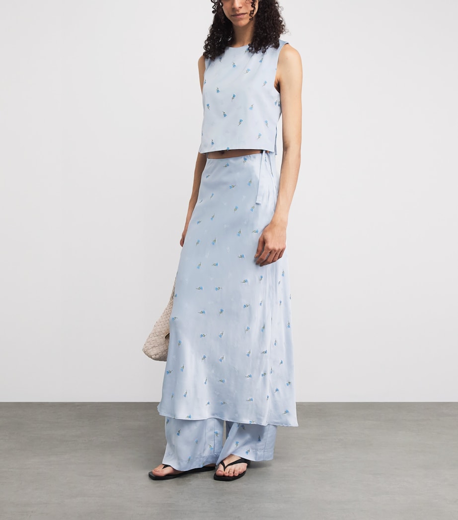 Claudie Pierlot Womens Satin Floral Midi Skirt Sky Image 2