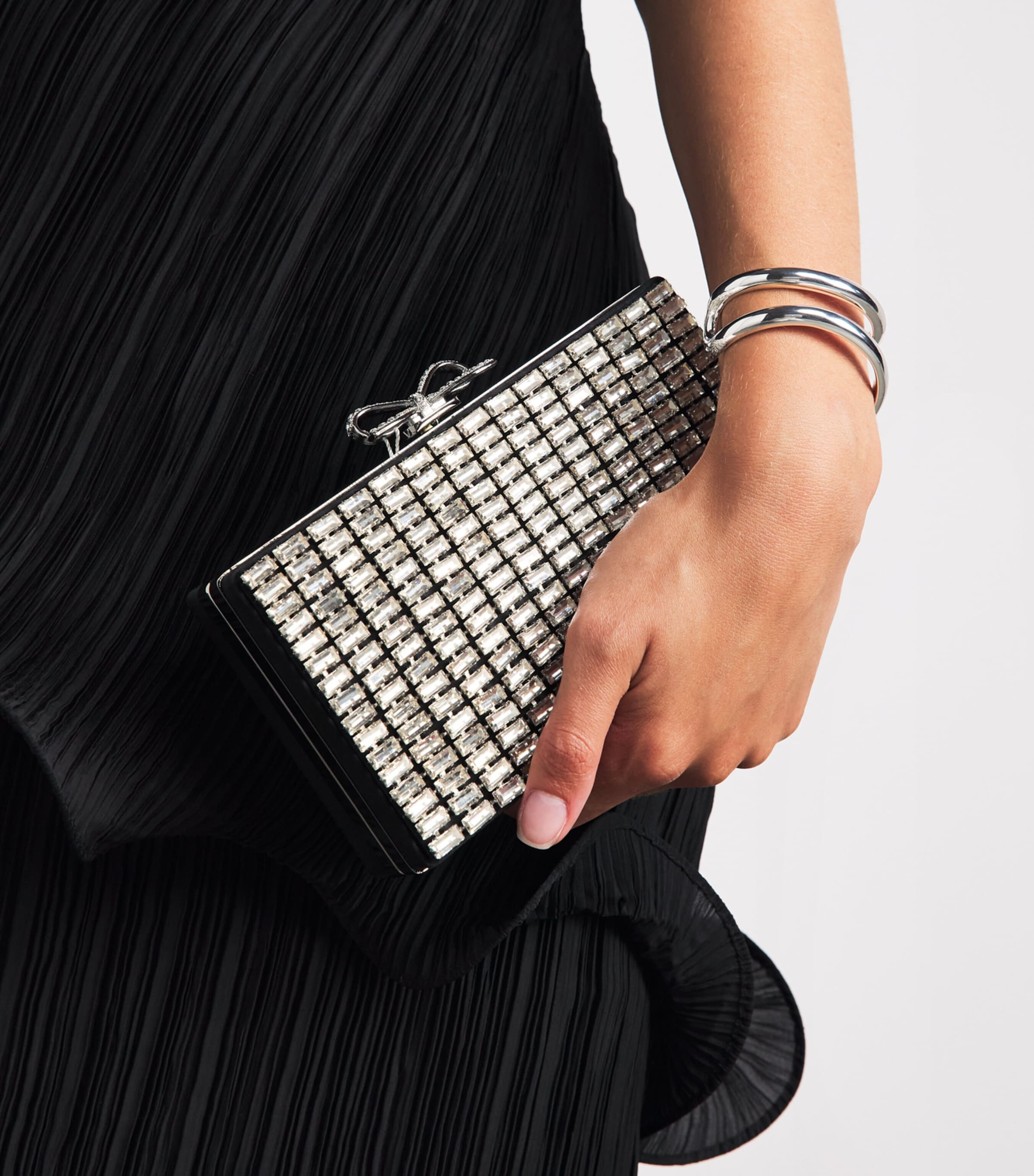 Self-Portrait Crystal Chainmail Clutch Bag Silver Image 4