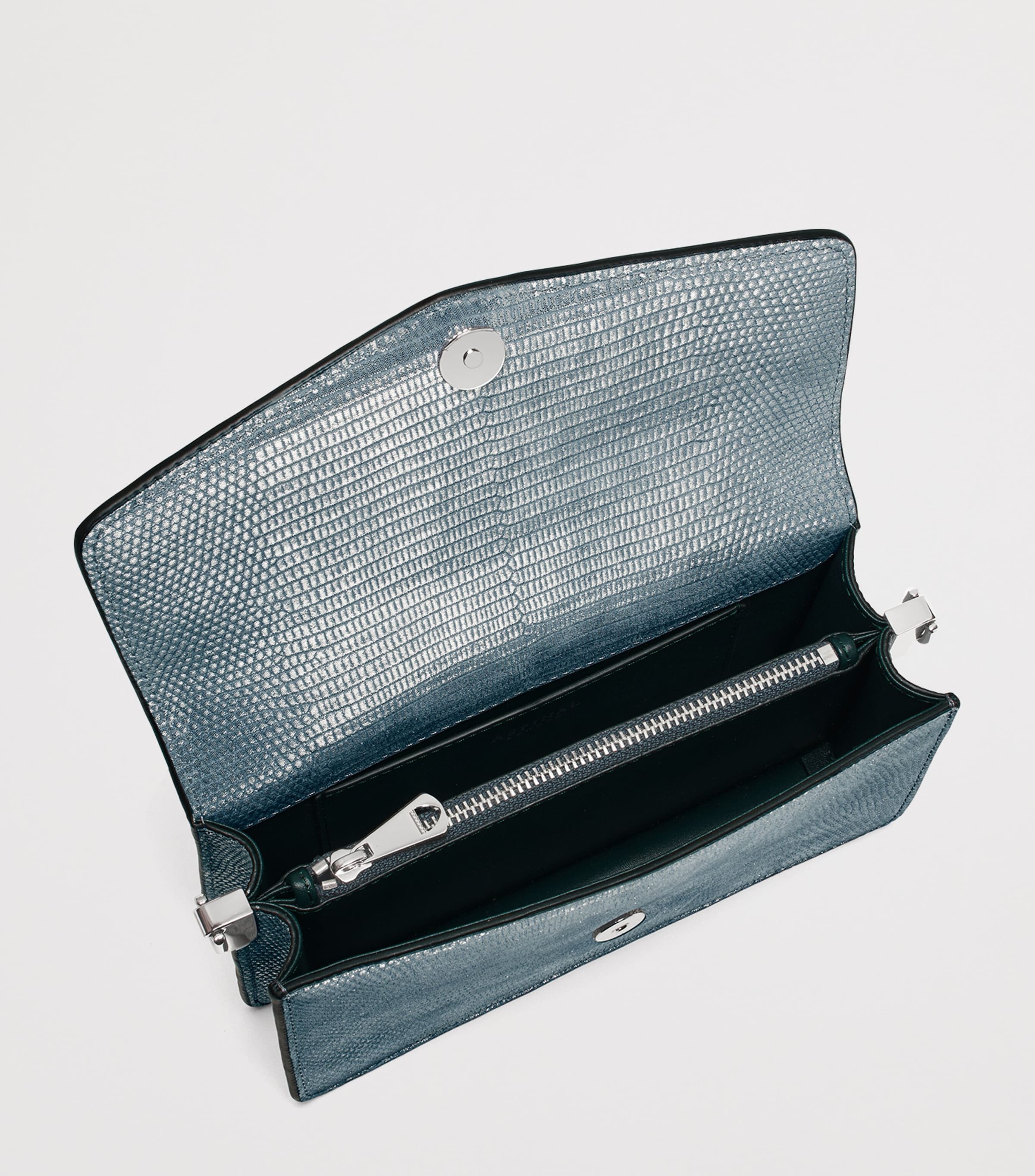 Leather Snakeskin-Embossed Eliza Clutch Bag PEACOCK Image 6