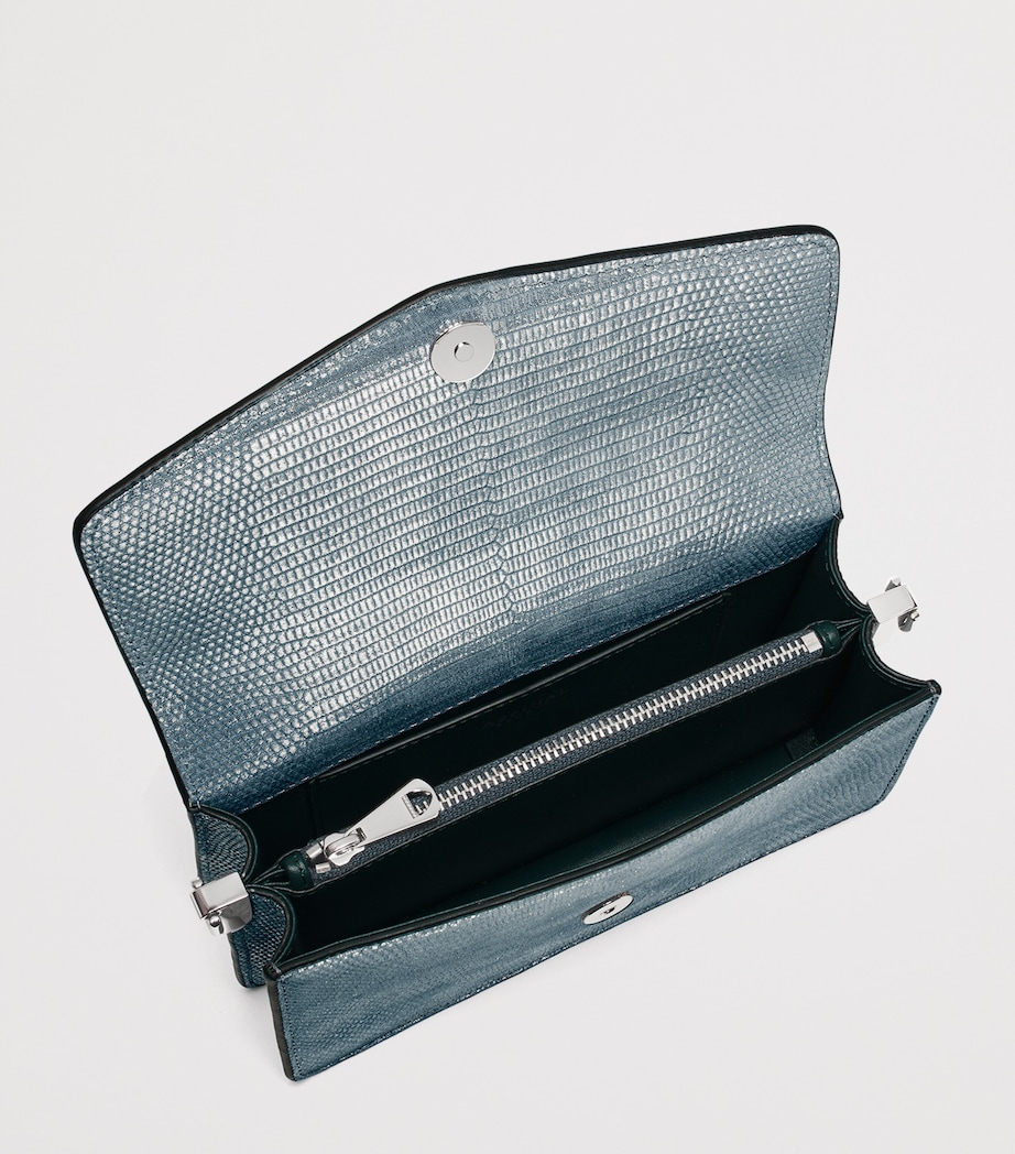 Leather Snakeskin-Embossed Eliza Clutch Bag PEACOCK Image 6