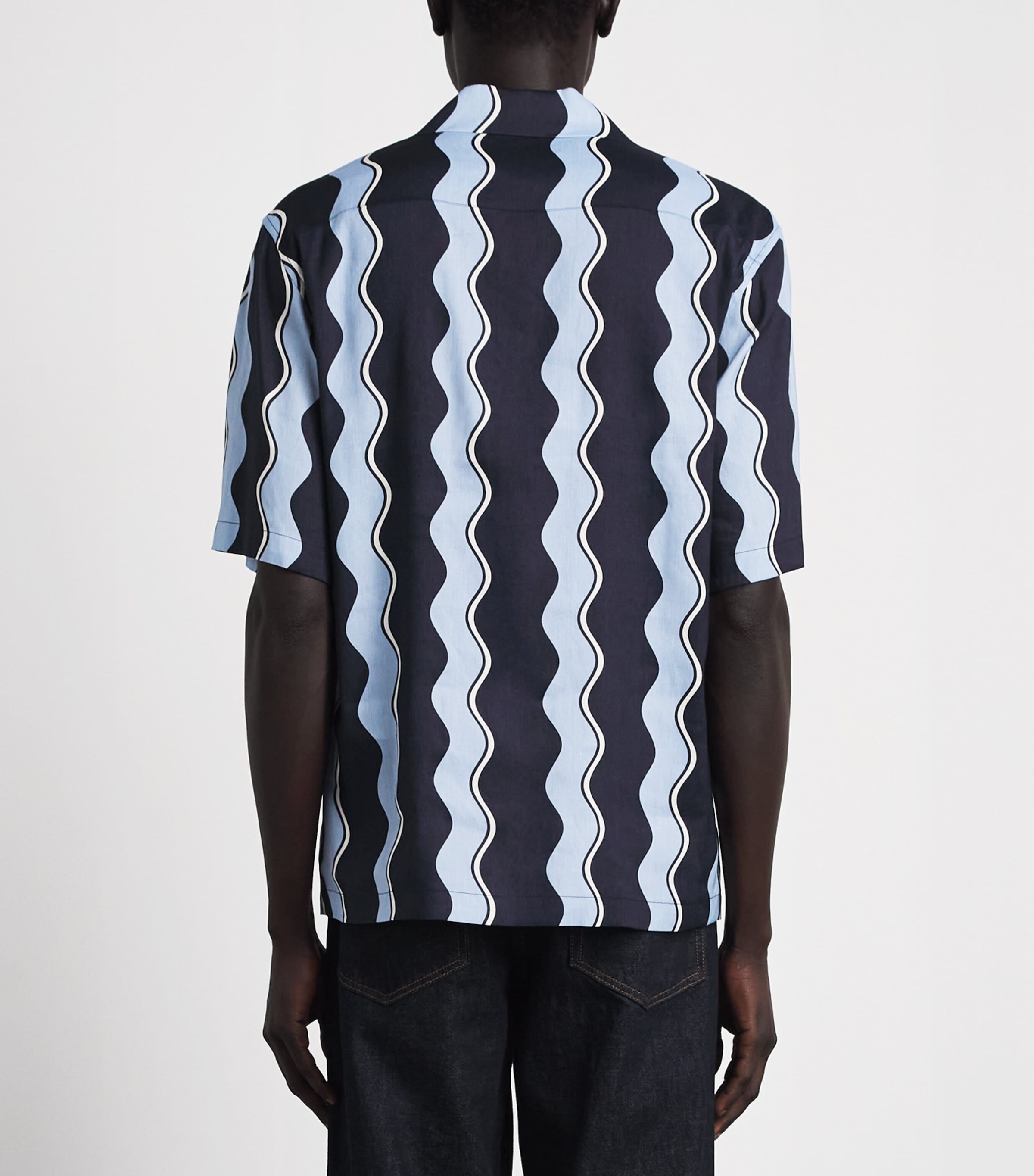 Sandro Paris Mens Linen-Blend Waves Print Shirt Navy Blue Image 5