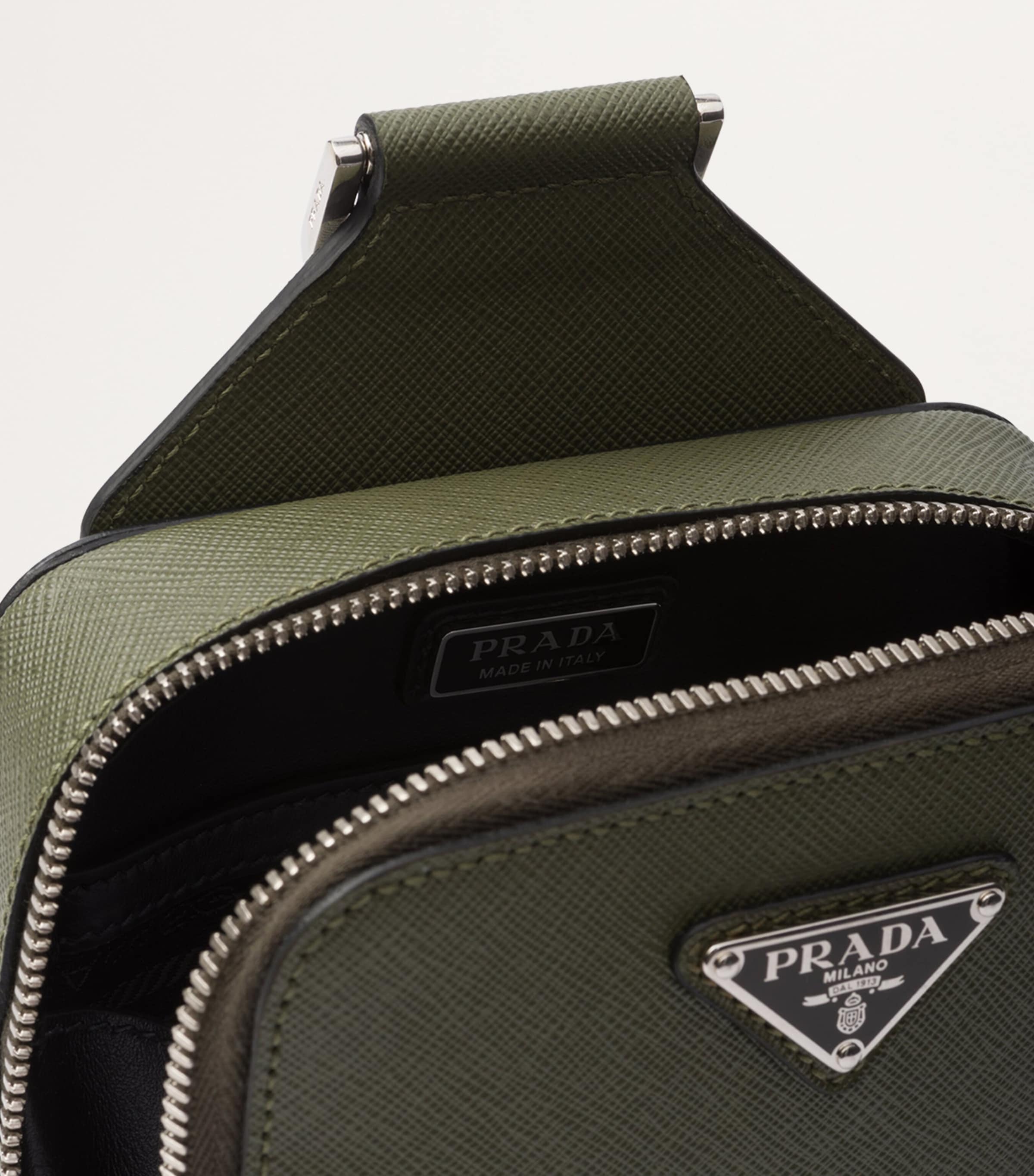 Prada Green Saffiano Leather Brique Cross-Body Bag | Harrods UK