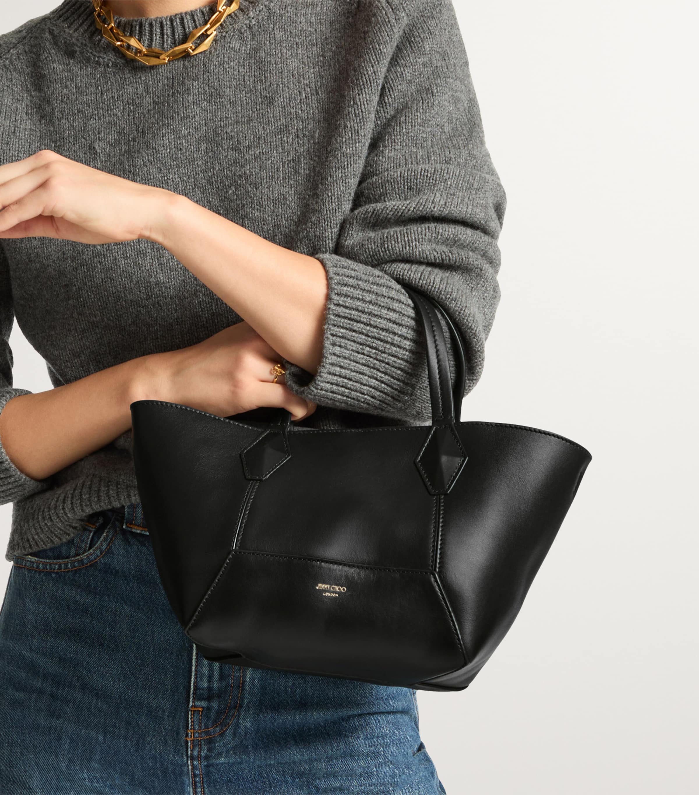 Diamond Small Leather Tote Bag BLACK Image 7