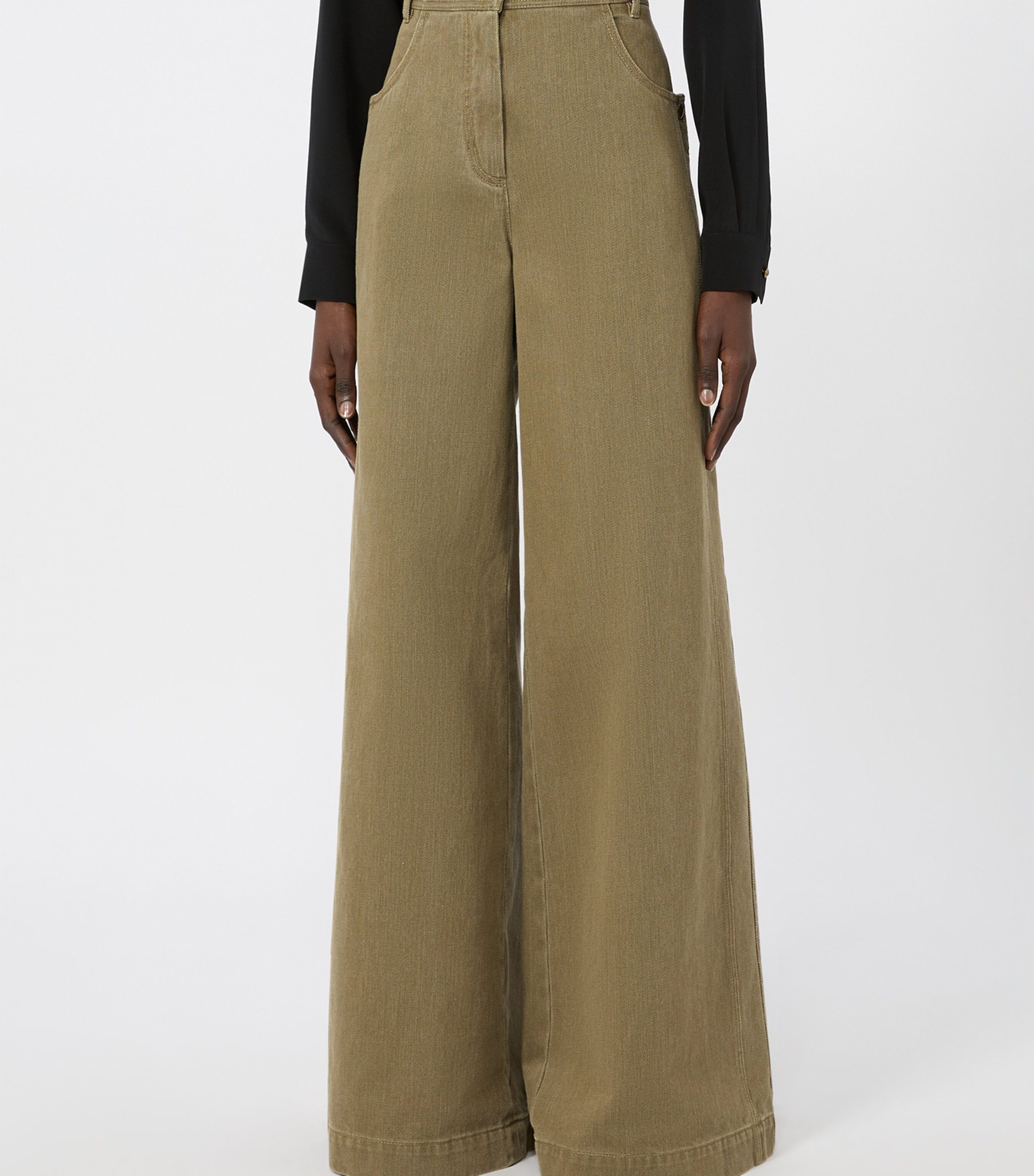 Max Mara Womens Wide-Leg Jeans Kaki Image 3