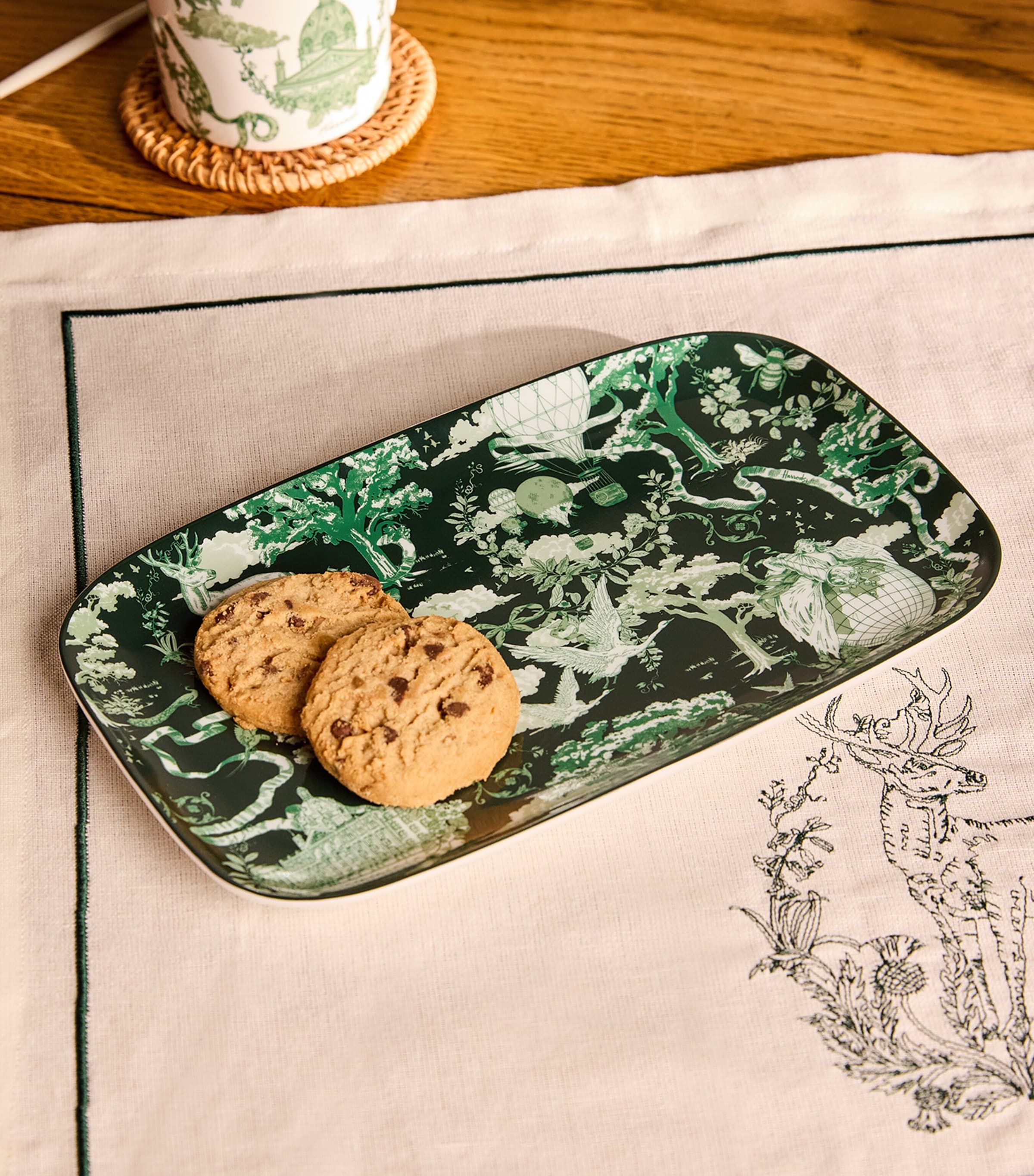 Bone China Toile Trinket Tray (25cm x 15cm) GREEN Image 4