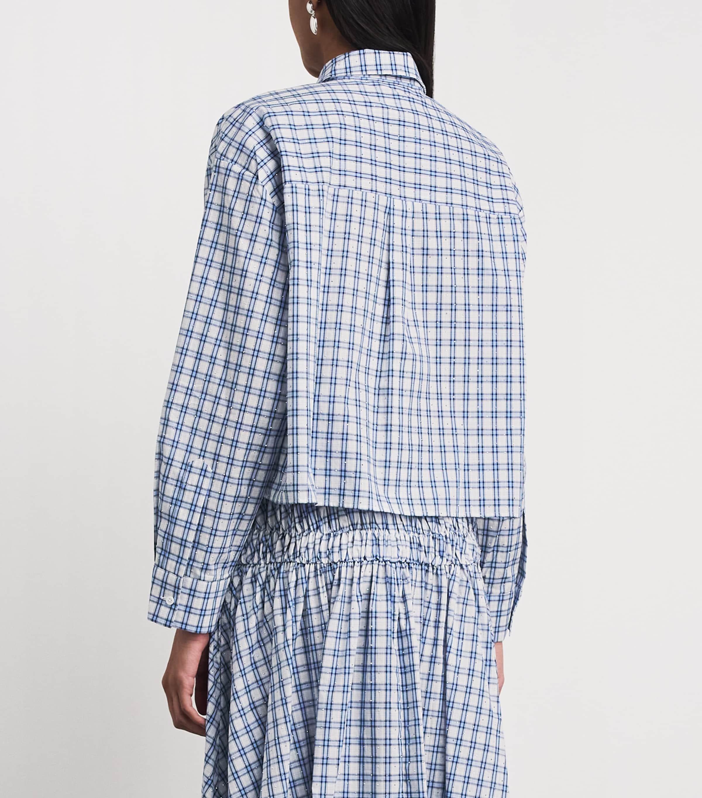 Maje Womens Embellished Check Shirt Blue Check Print Image 5