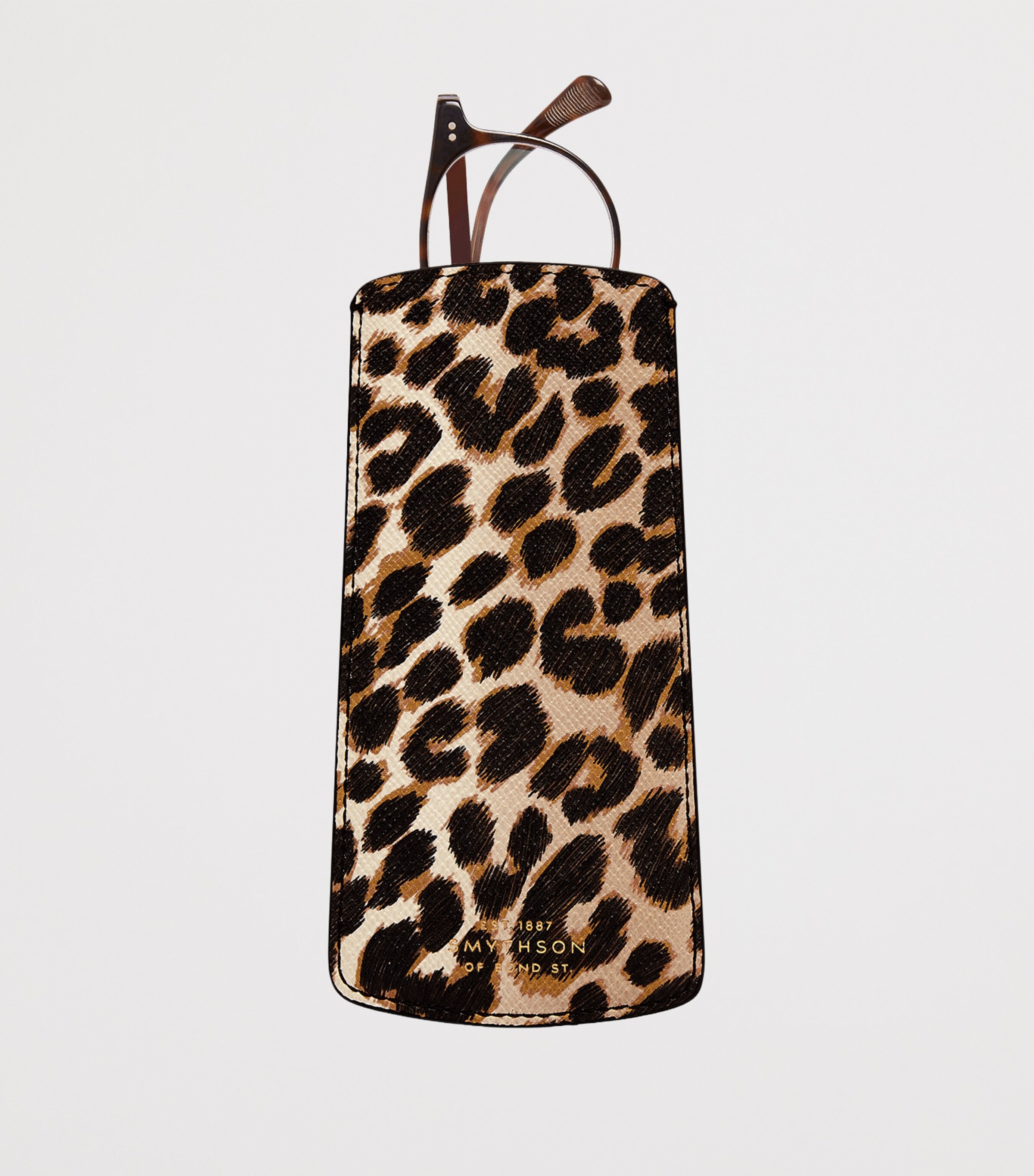 Smythson Panama Leather Leopard Print Glasses Case Sand Image 2