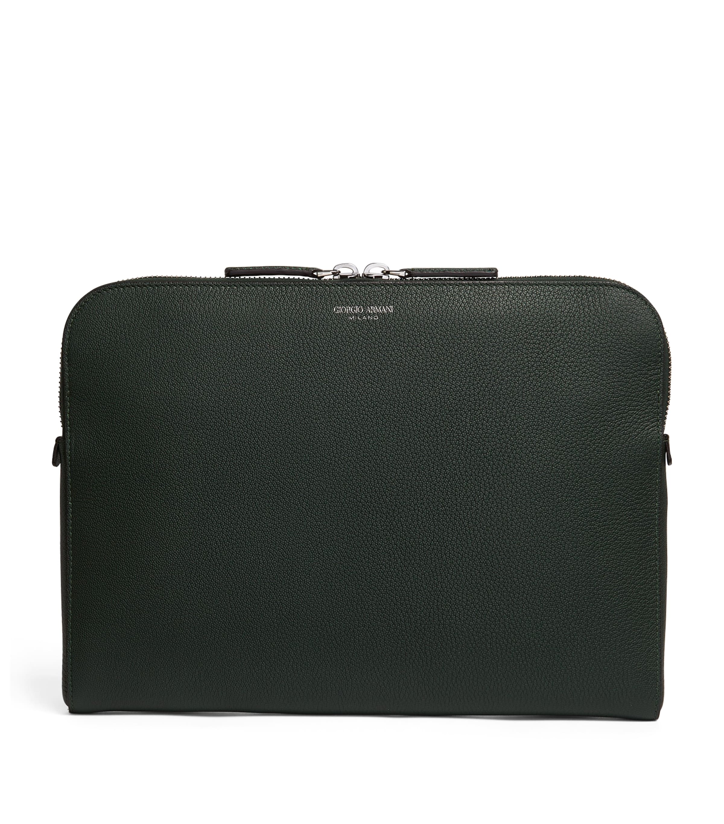 Shop Giorgio Armani Calfskin Laptop Case In Green