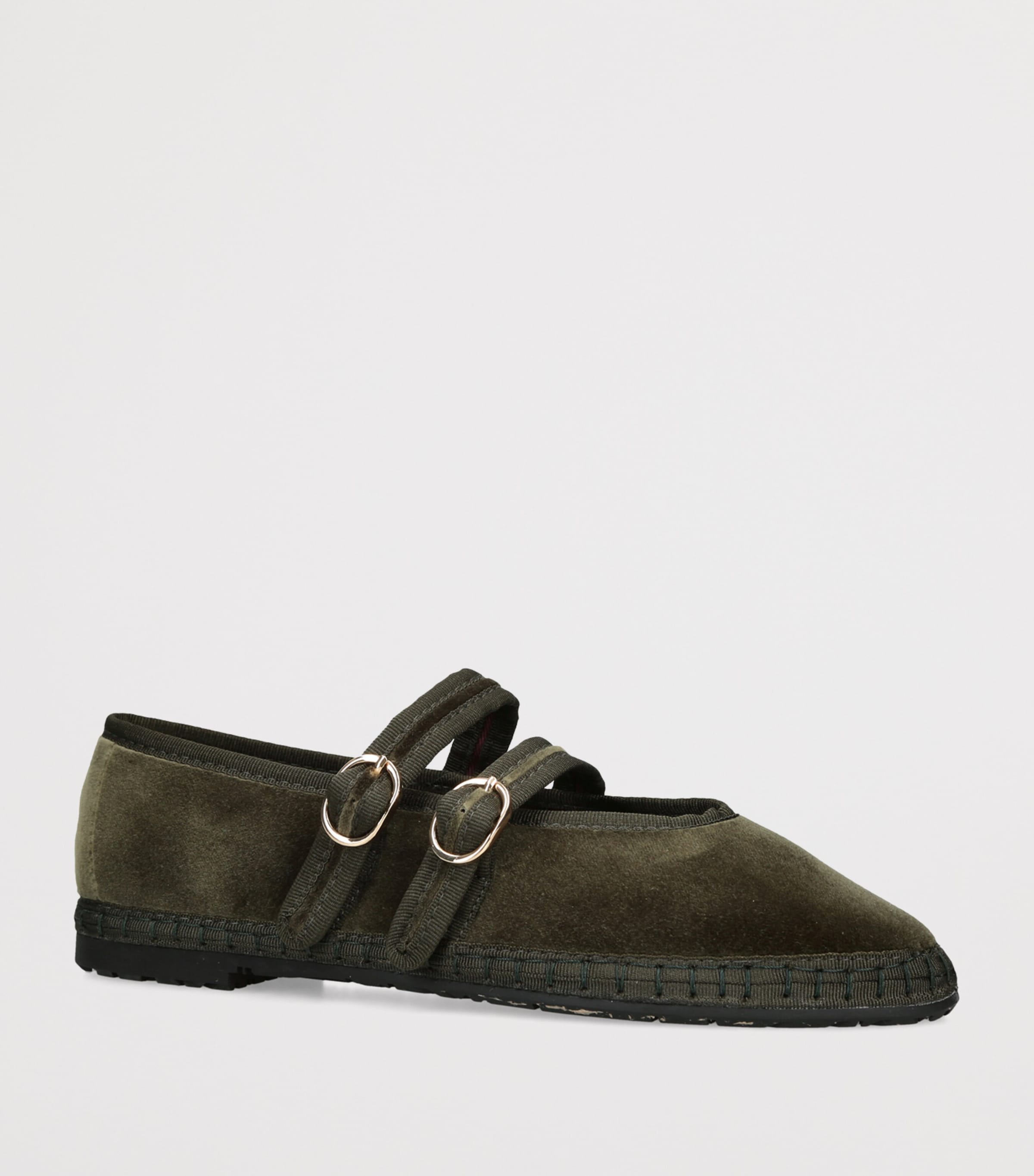 Flabelus Velvet Claire Mary Jane Flats Dark Green Image 2