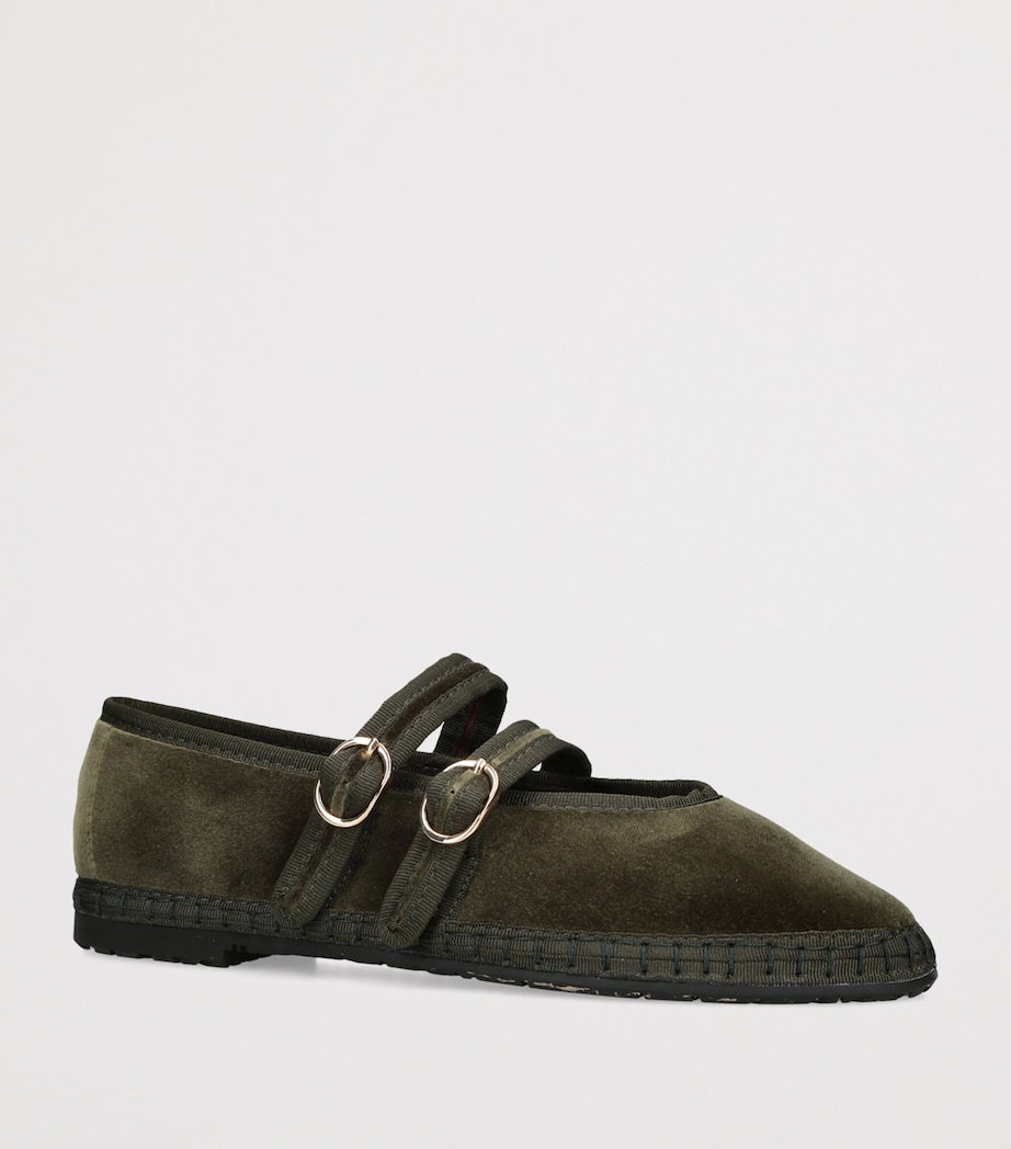 Flabelus Velvet Claire Mary Jane Flats Dark Green Image 2
