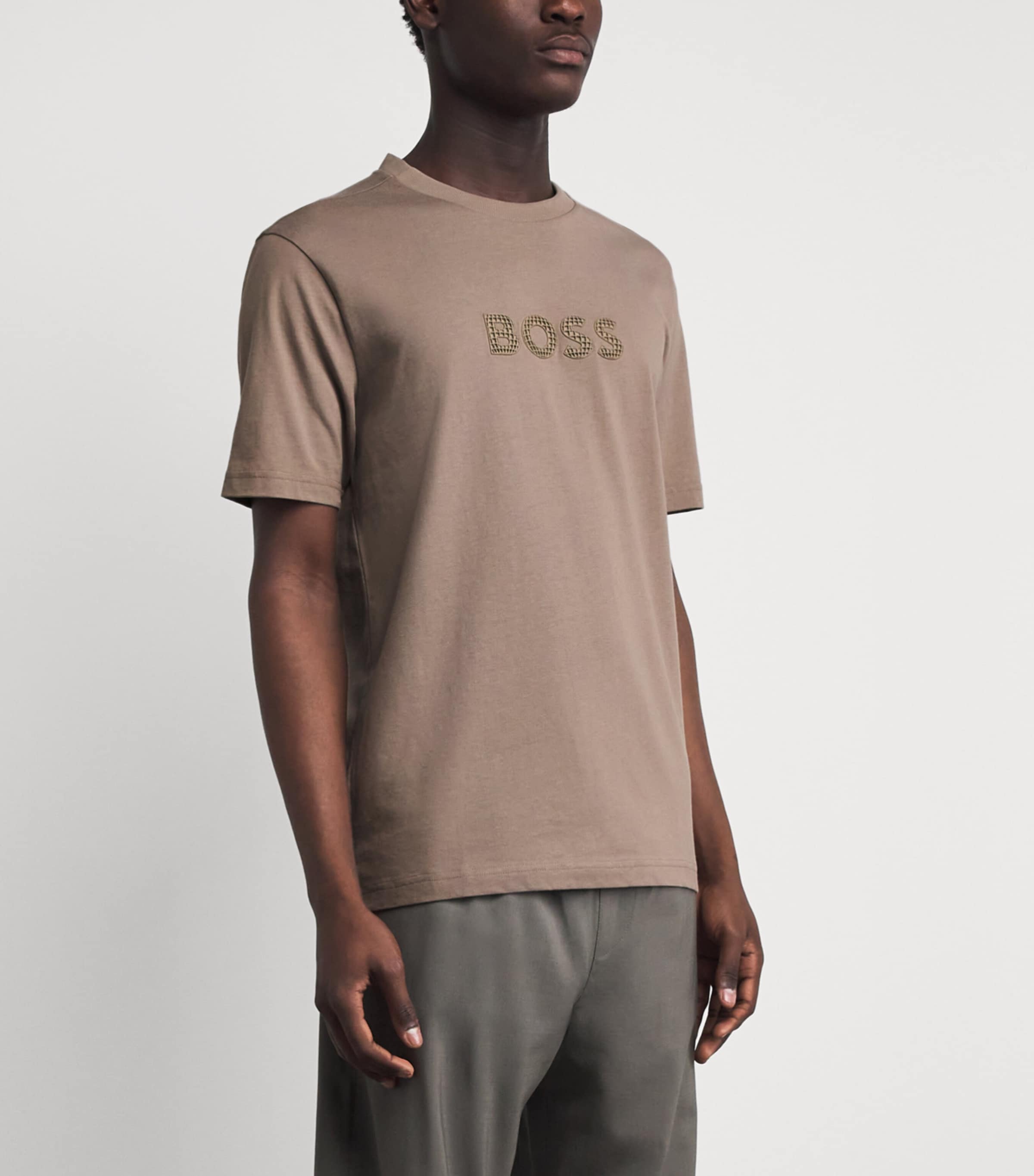 BOSS Mens Cotton Textured Logo T-Shirt Pastel Green Image 4