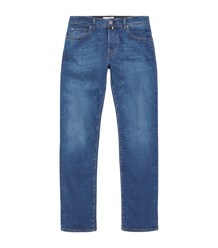 Jacob Cohën Mens Limited Edition Pony Hair-Patch Bard Tapered Jeans Medium Blue Image 1