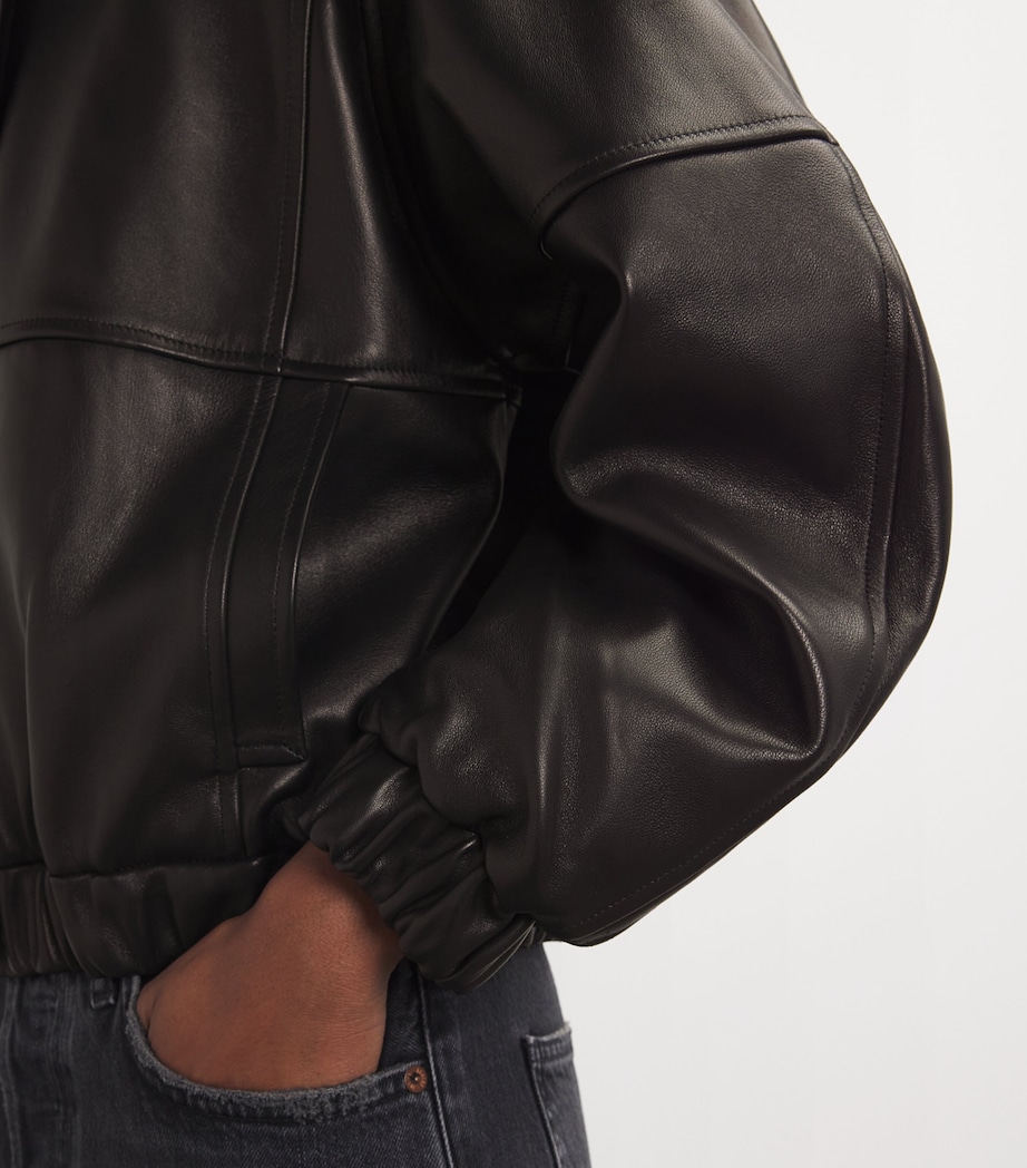 Leather Kelly Bomber Jacket 001 BLACK Image 6