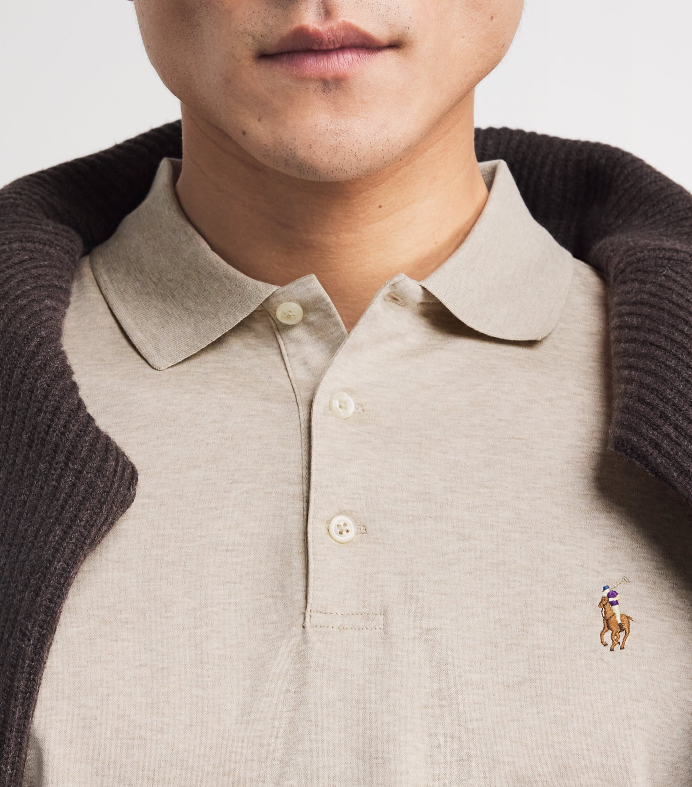 Pima Cotton Slim Polo Shirt EXPDTON DUNE HEATHER Image 6