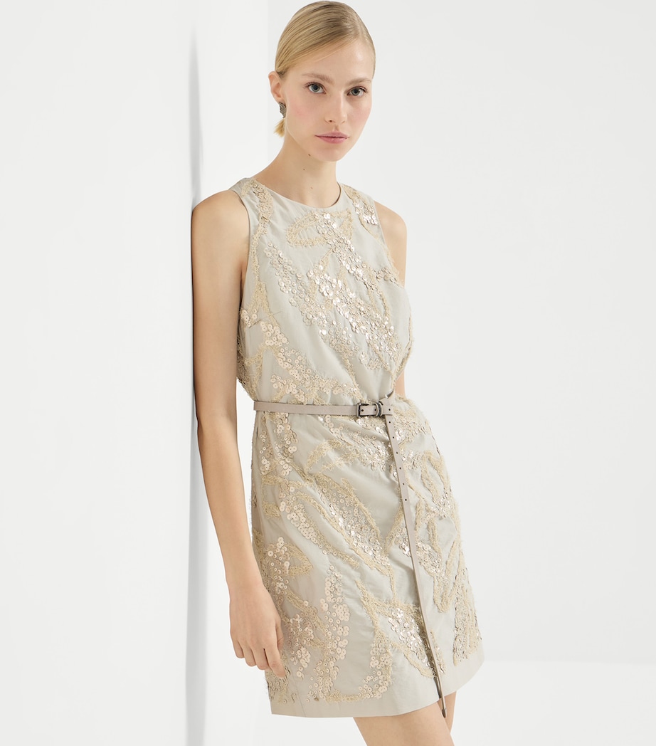 Brunello Cucinelli Womens Cotton-Blend Embroidered Mini Dress Image 4