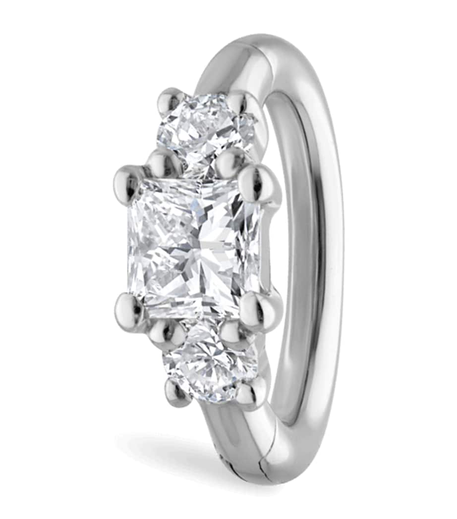 Diamond Princess Single Hoop Earring (5mm) WHITE GOLD Image 1