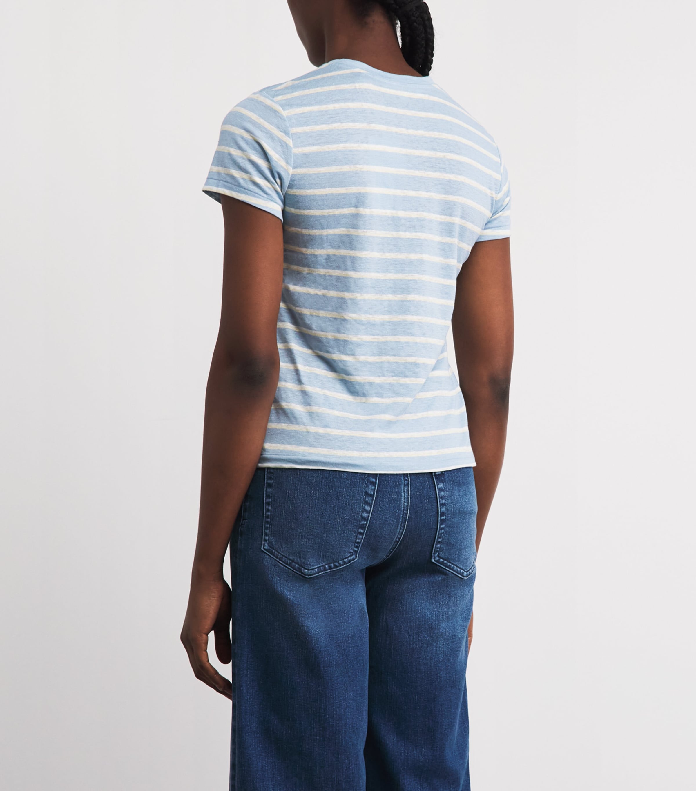 FRAME Womens Linen-Blend The Baby Tee Chambray Blue Multi Image 5