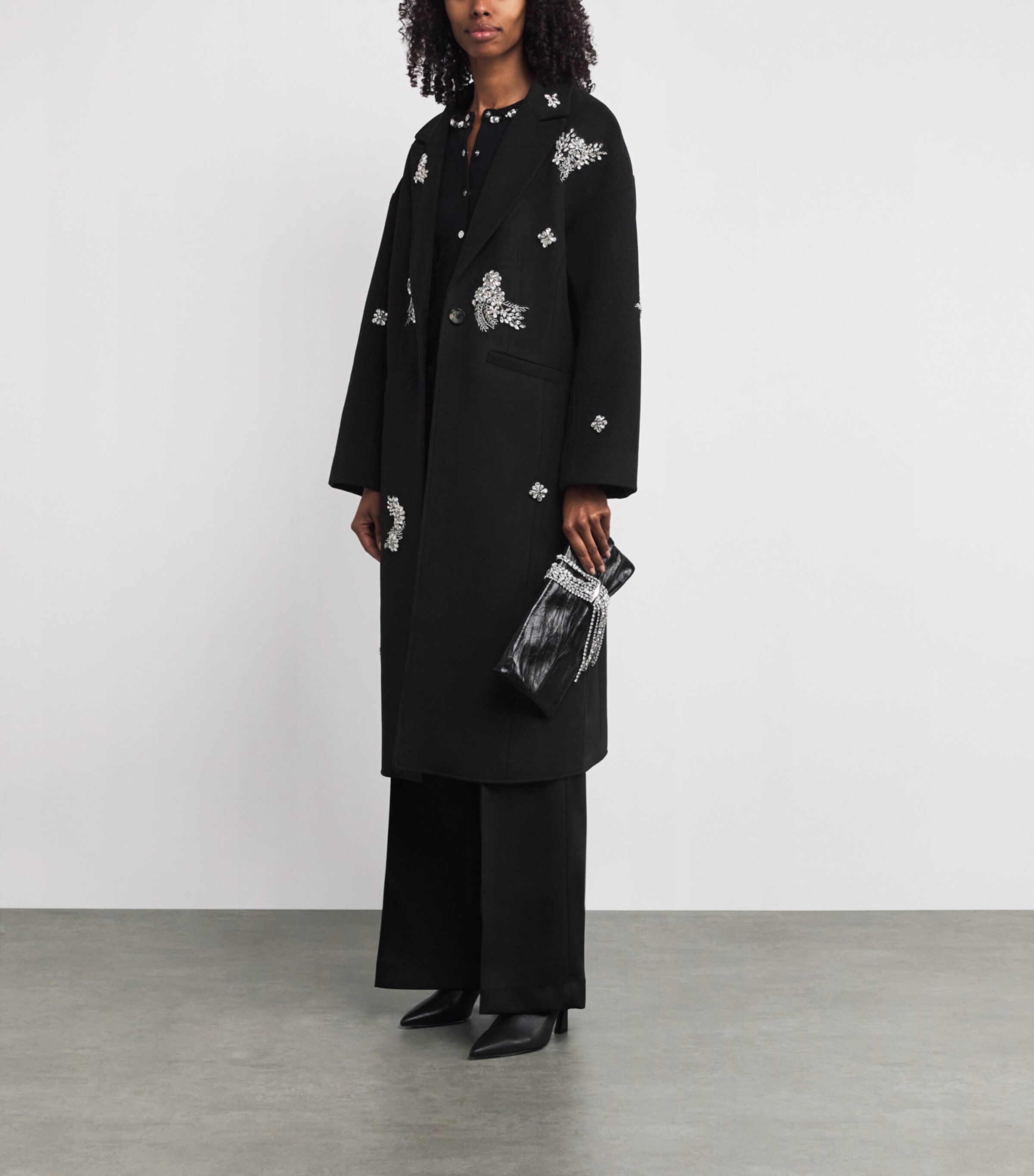 Cinq A Sept Womens Crystal-Embellished Ivy Gravis Coat Black/clear Image 2