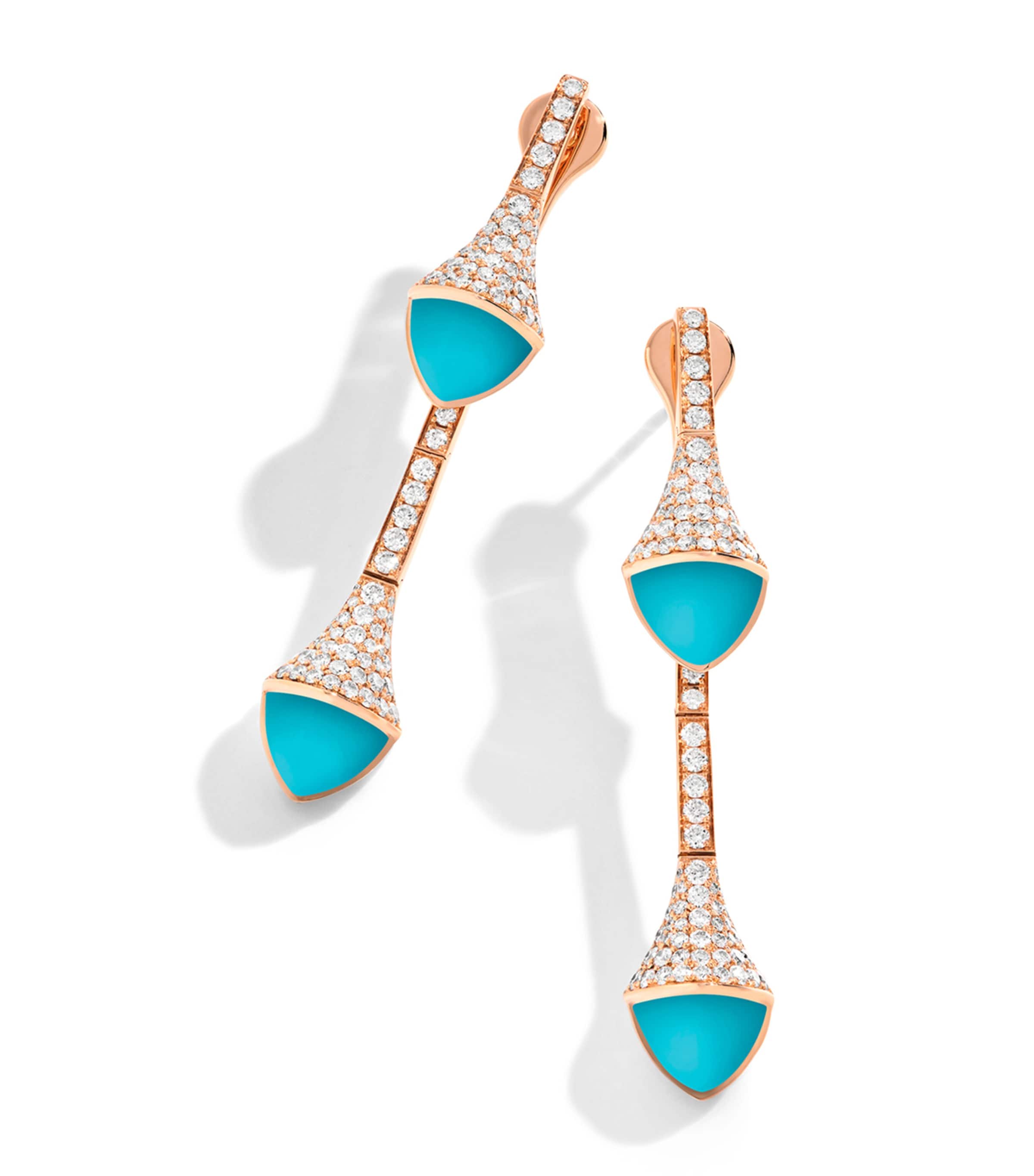 Marli New York Rose Gold, Diamond And Turquoise Cleo Drop Earrings In Rose Gold