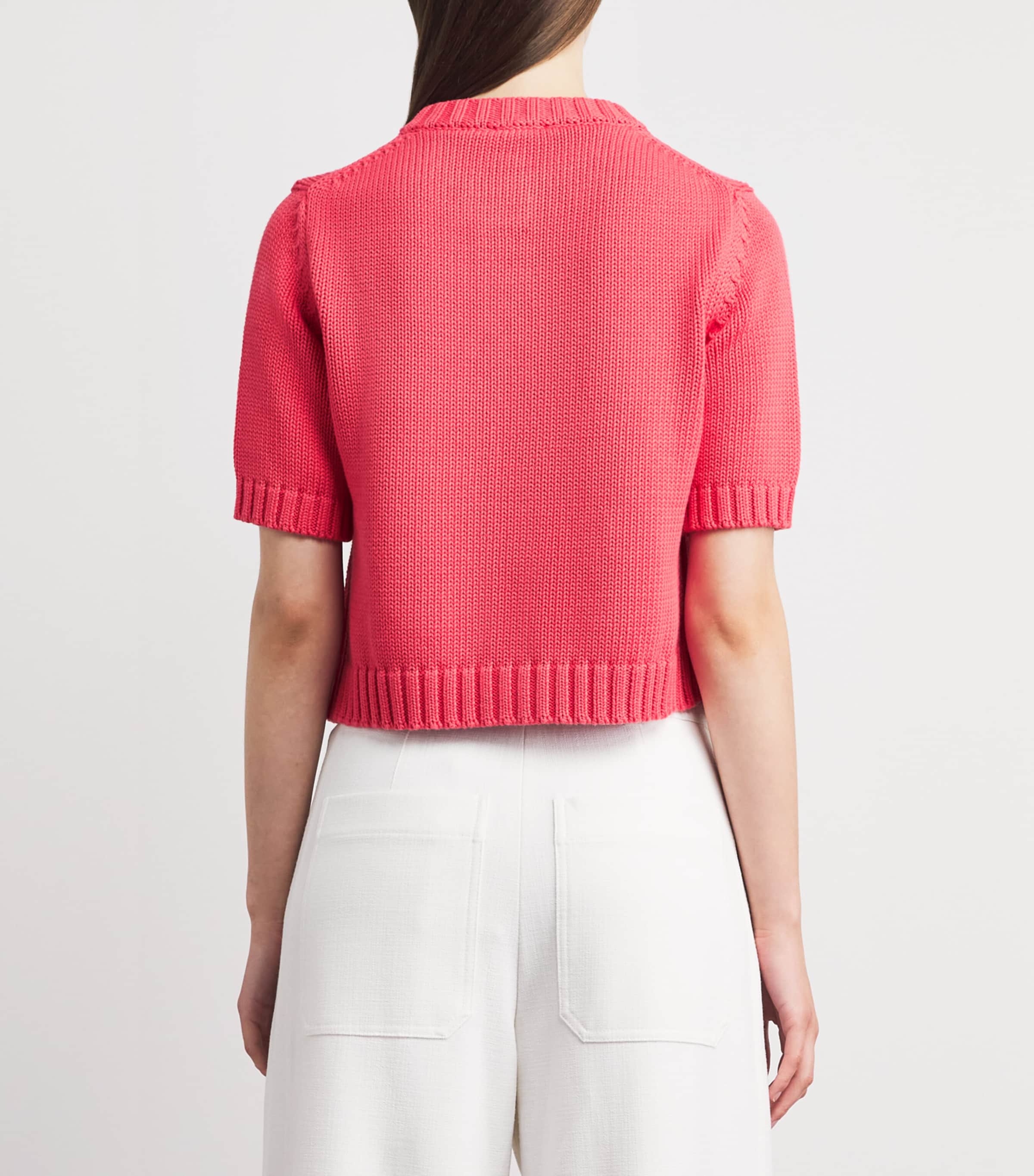 ME+EM Womens Organic Cotton Cropped Short-Sleeve Cardigan Candy Coral Image 5