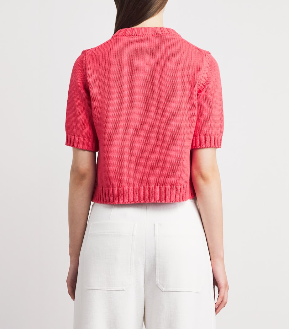 ME+EM Womens Organic Cotton Cropped Short-Sleeve Cardigan Candy Coral Image 5