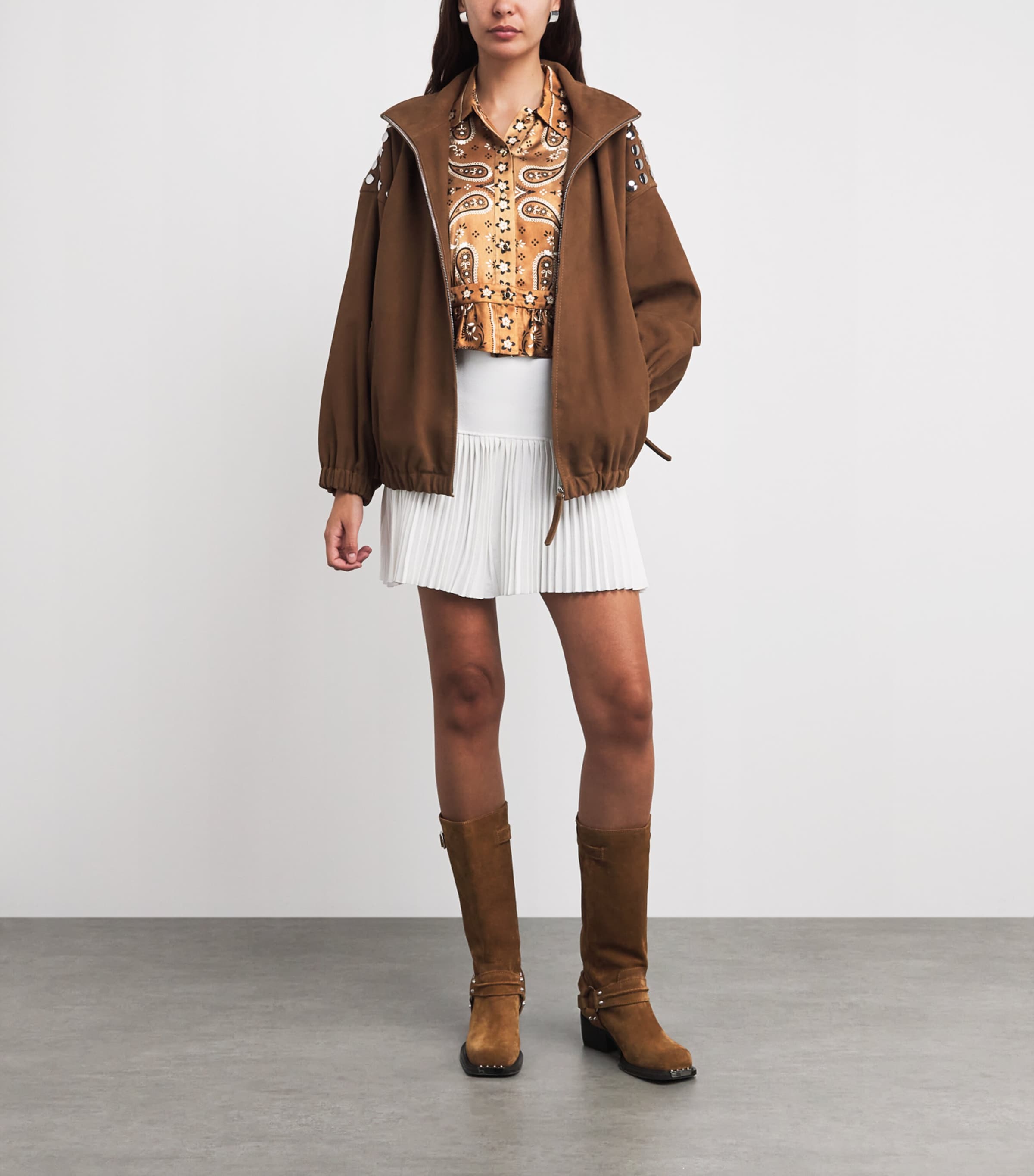 Sandro Paris Womens Bandana-Print Cropped Shirt Brown / Black Image 2