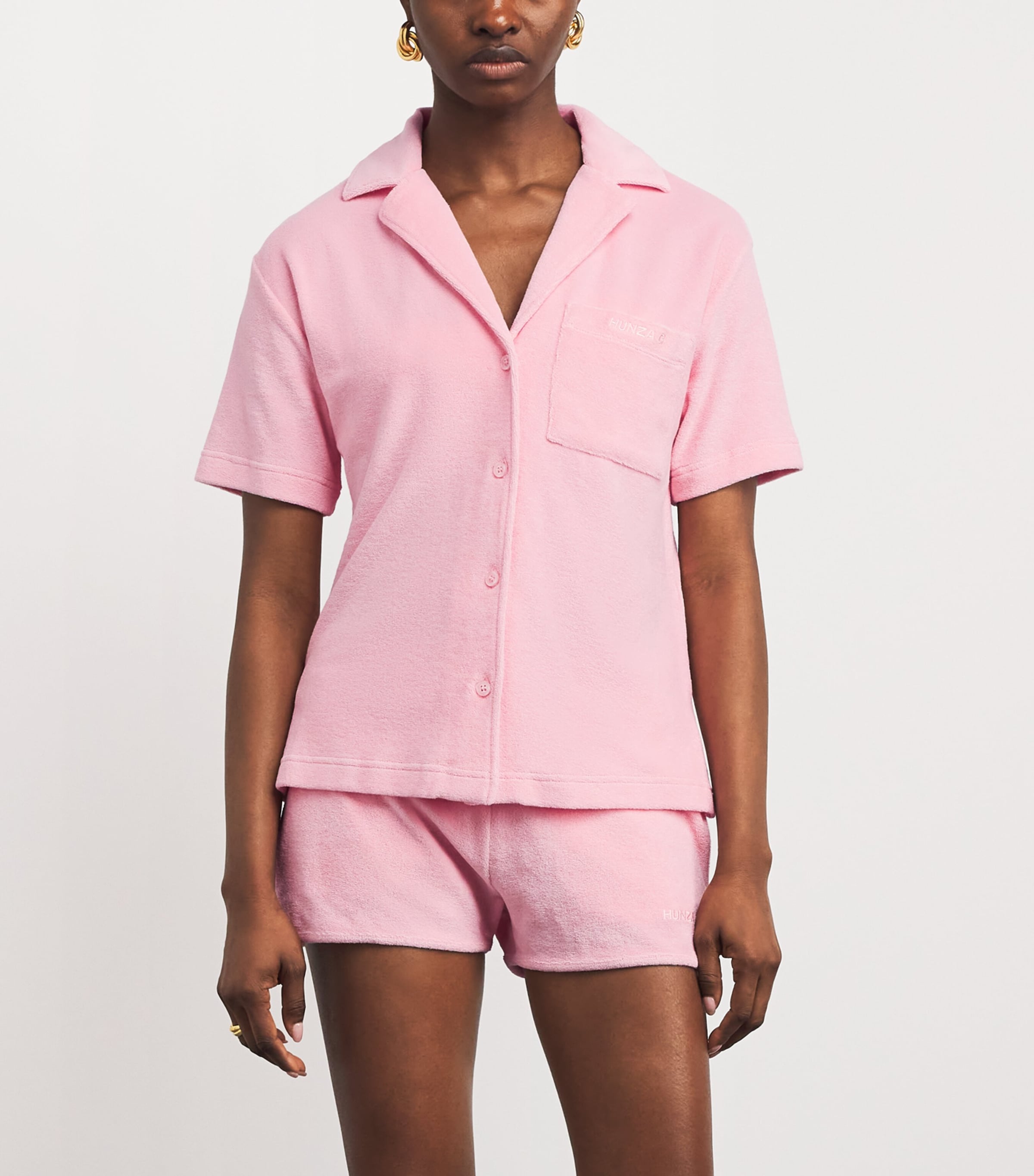 Hunza G Womens Towelling Resort Shirt Pink Image 4