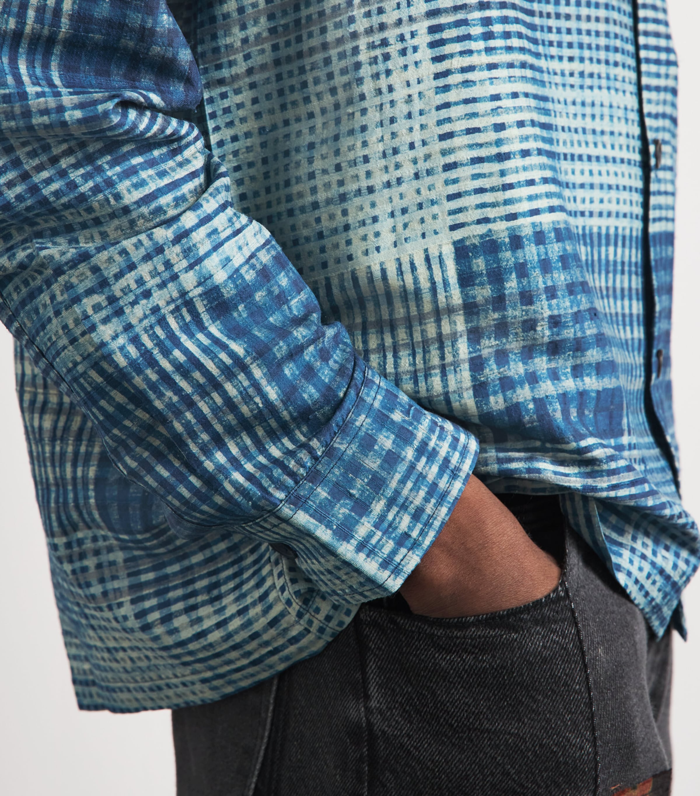 Kartik Research Mens Silk Check Shirt Green/ Black/ Moss Image 3