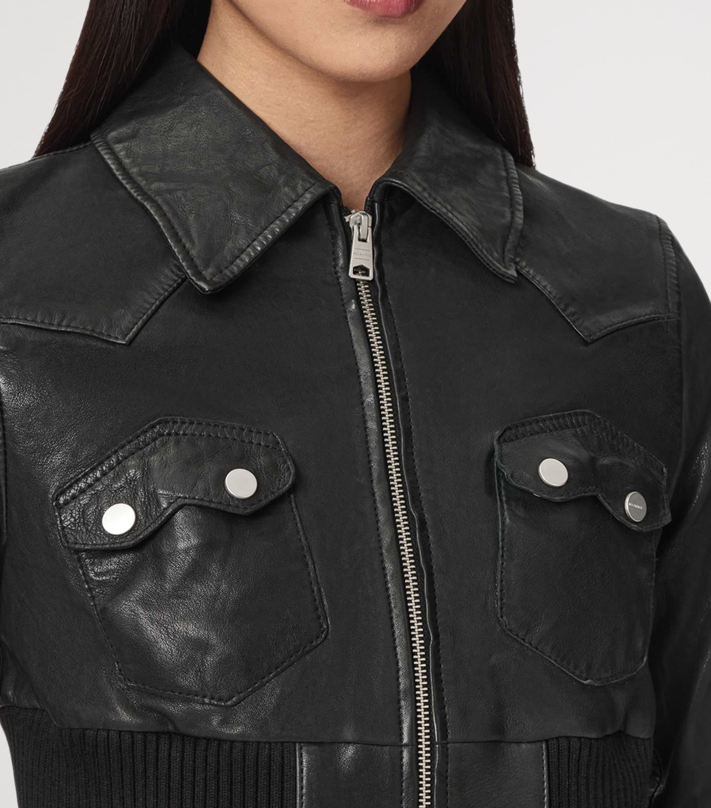 AllSaints Womens Leather Lena Jacket Black Image 6