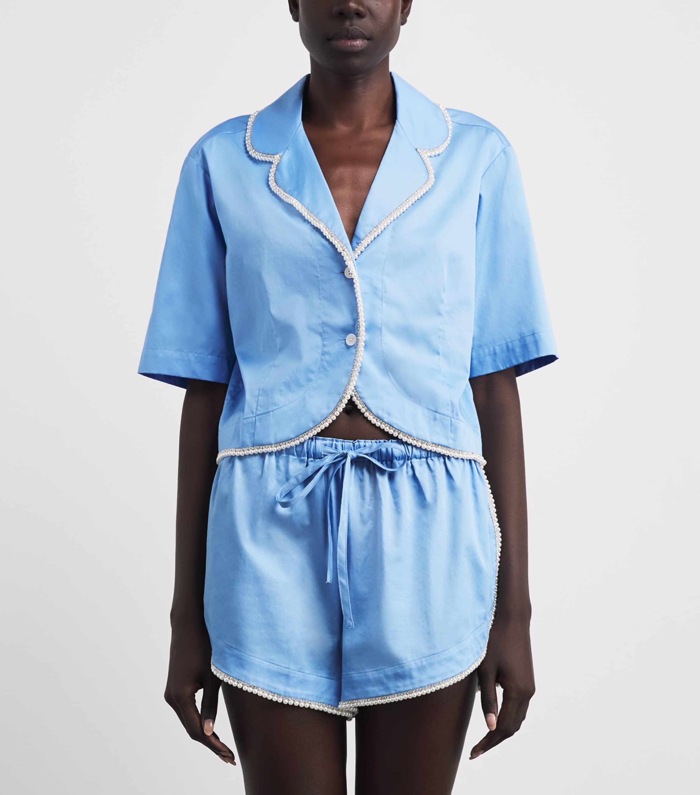 Sandro Paris Womens Cotton Embellished Shirt Blue Image 4