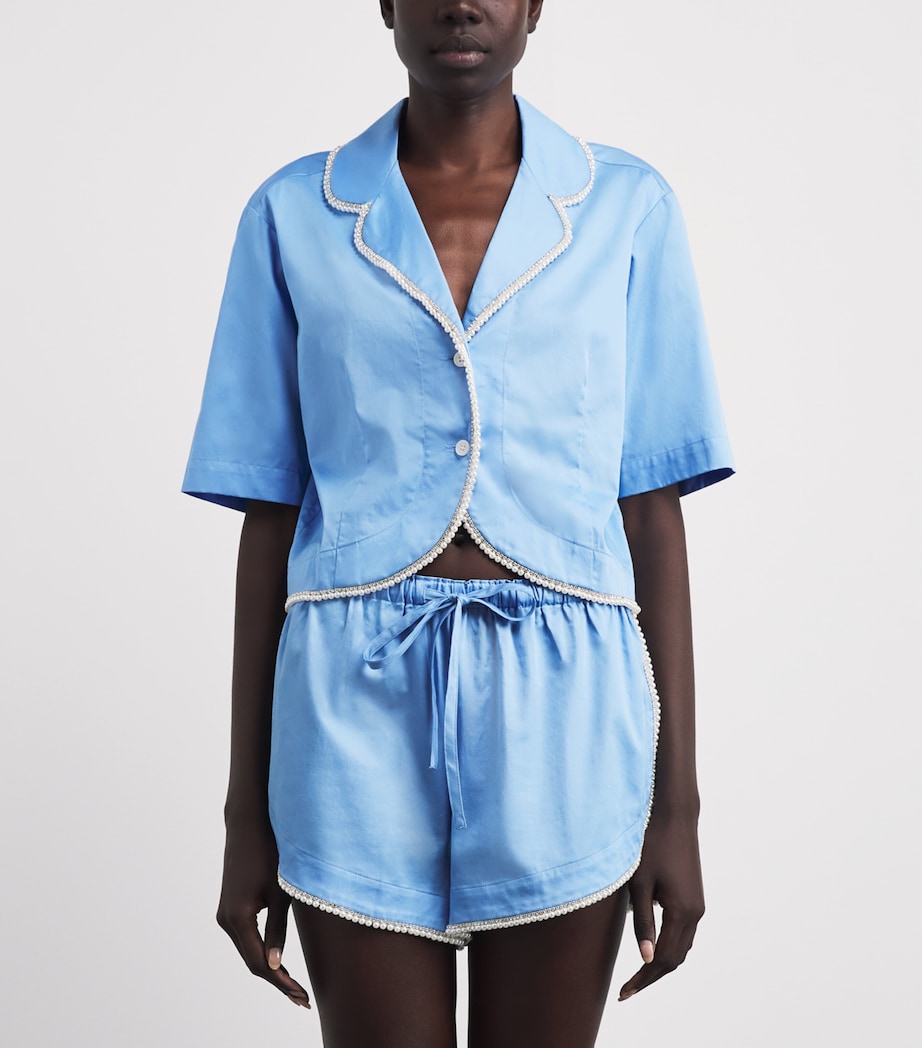 Sandro Paris Womens Cotton Embellished Shirt Blue Image 4