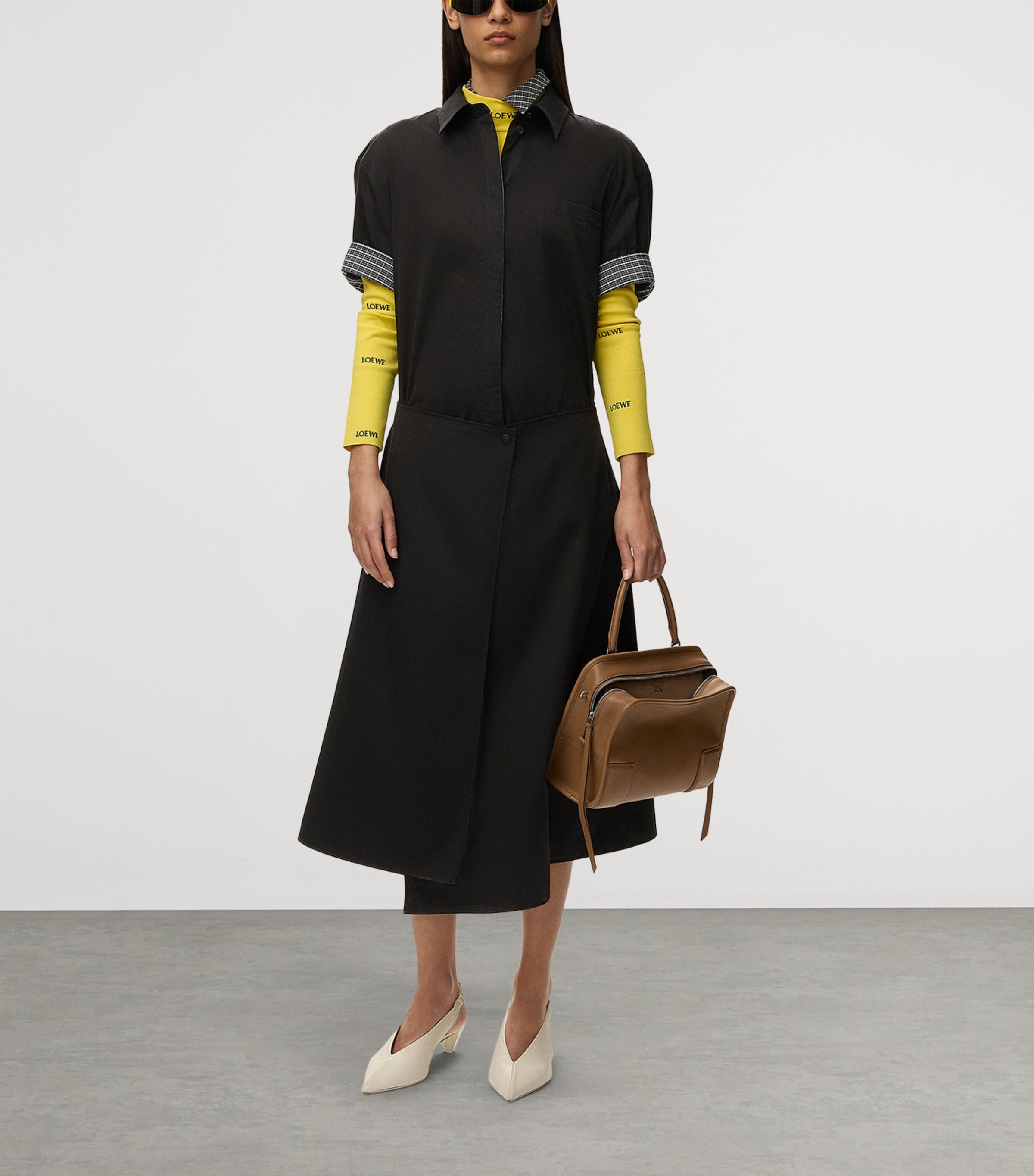 LOEWE Womens Cotton-Silk Midi Shirt Dress Black Image 2