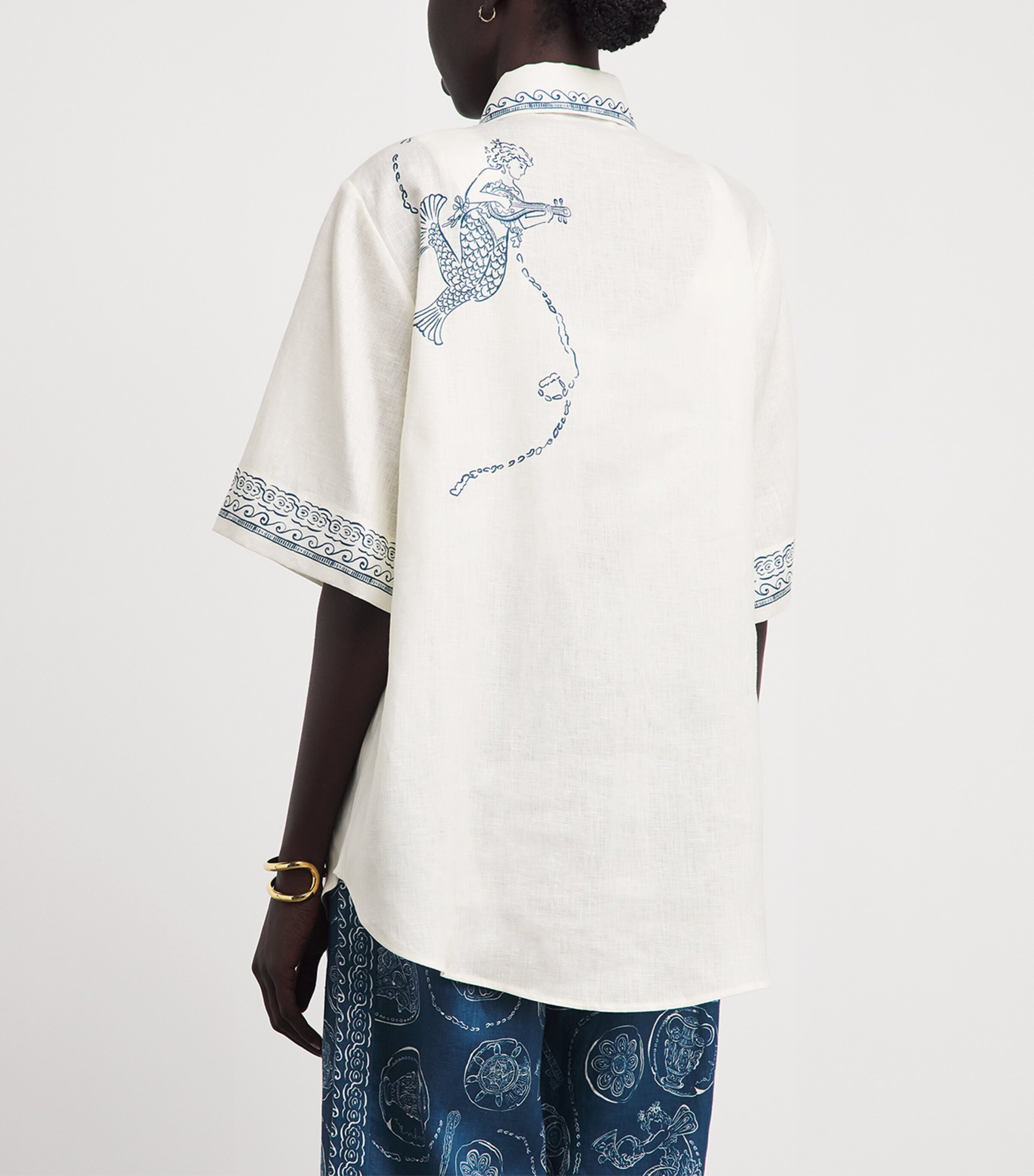 ALEMAIS Womens Linen Printed Lucky Shirt Ivory Image 5