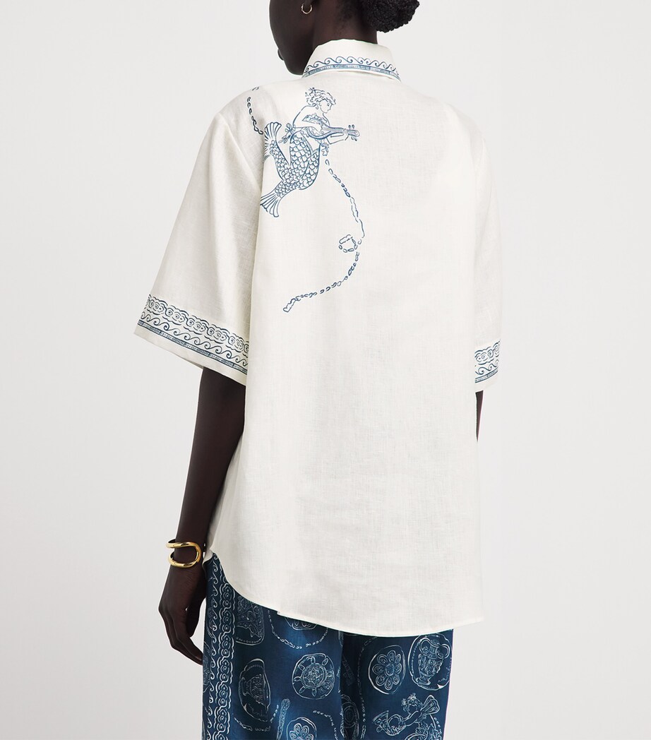 ALEMAIS Womens Linen Printed Lucky Shirt Ivory Image 5