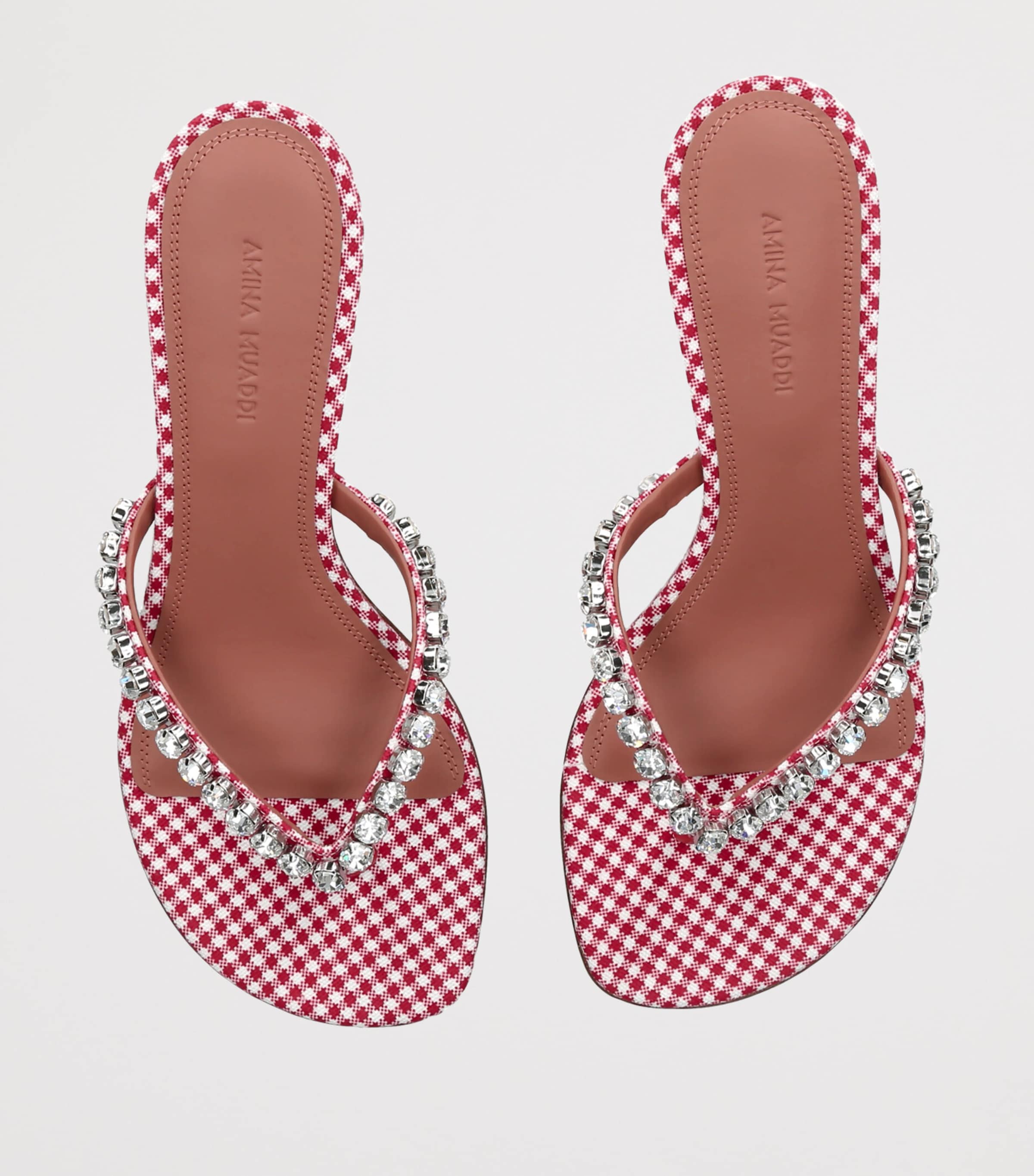 Amina Muaddi Embellished Gigi Thong Sandals 45 White/red Image 4
