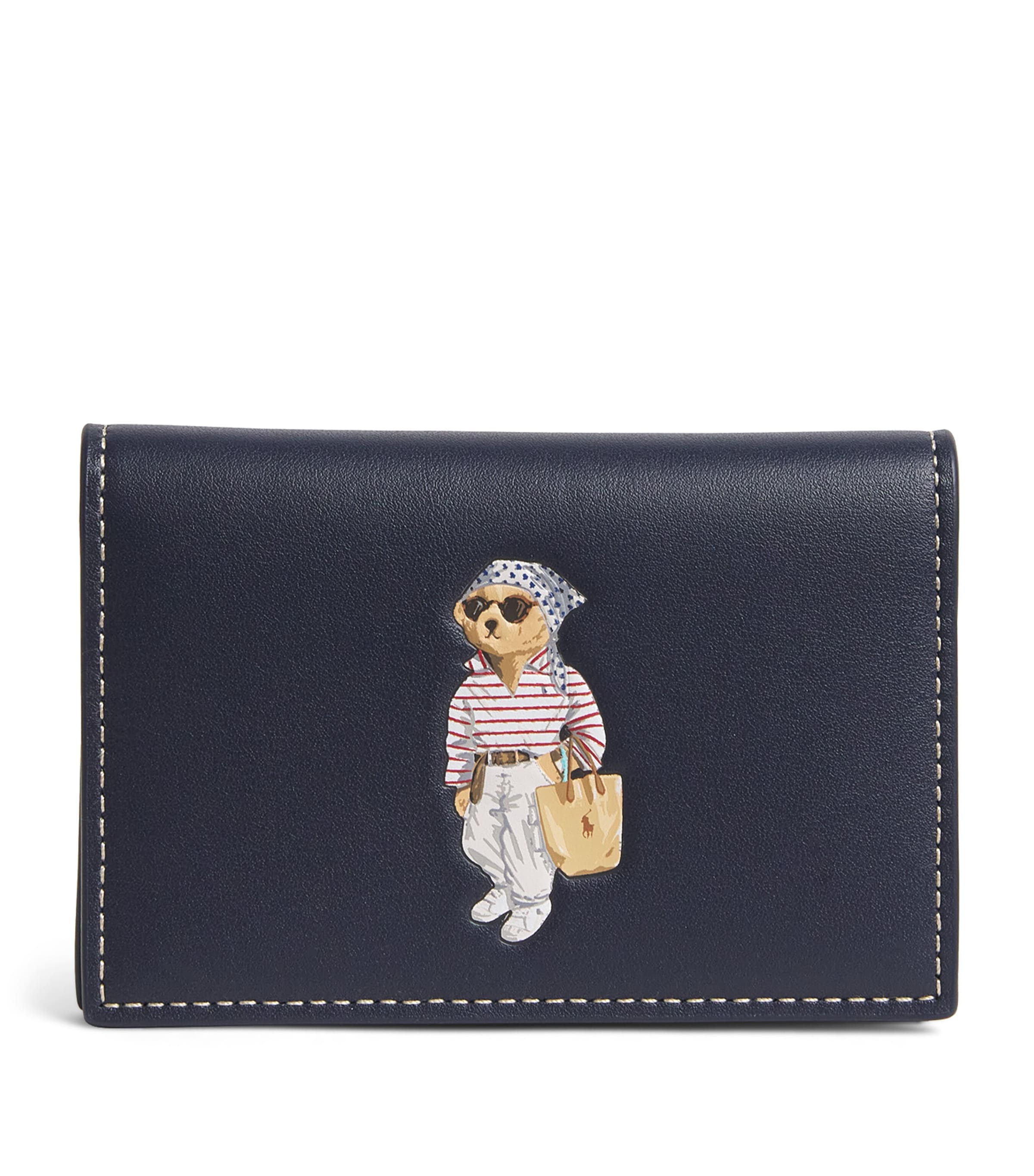 Polo Ralph Lauren Navy Leather Polo Bear Folded Card Holder
