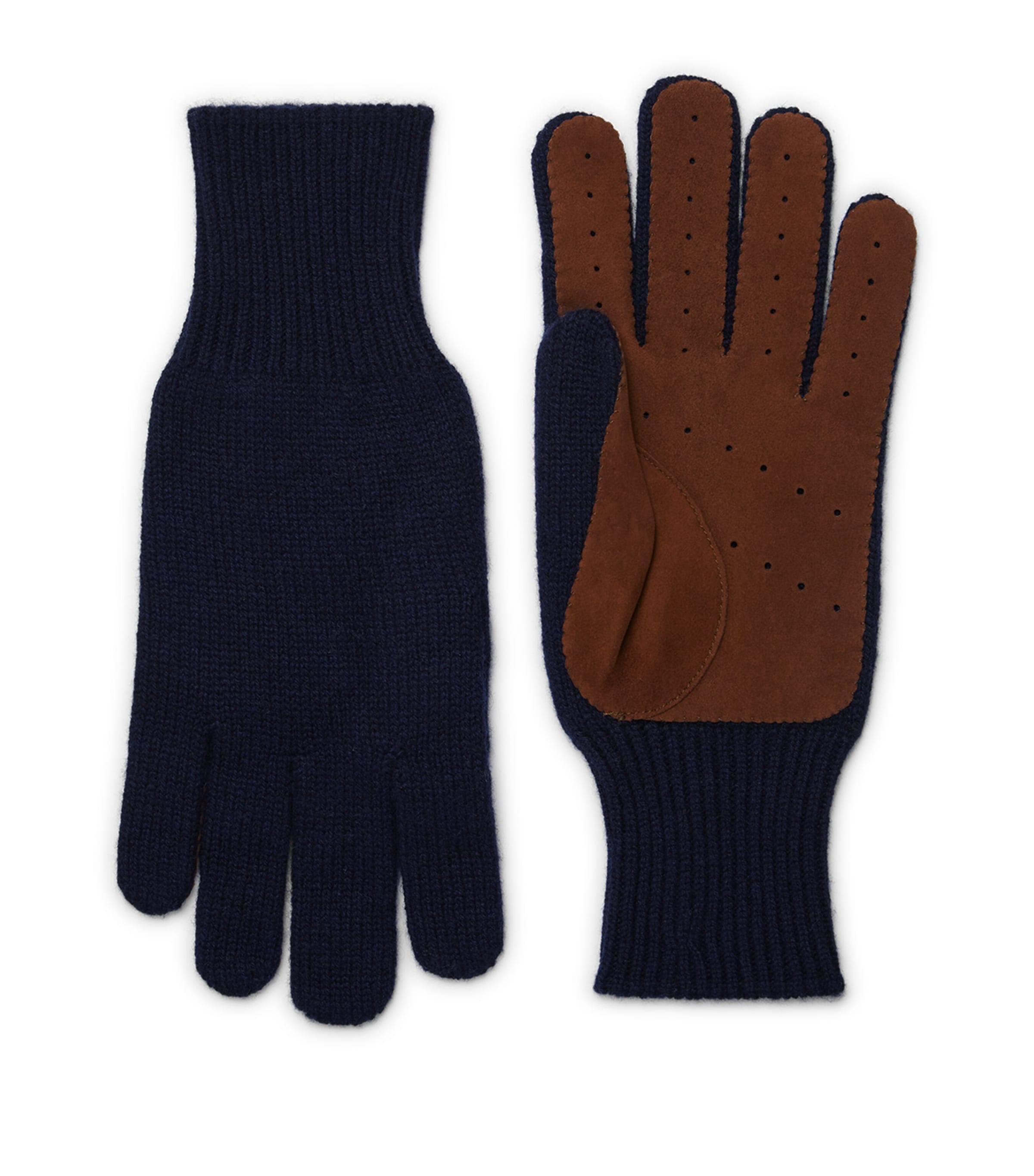 Brunello Cucinelli Cashmere Knit Gloves With Suede Palm In Blue