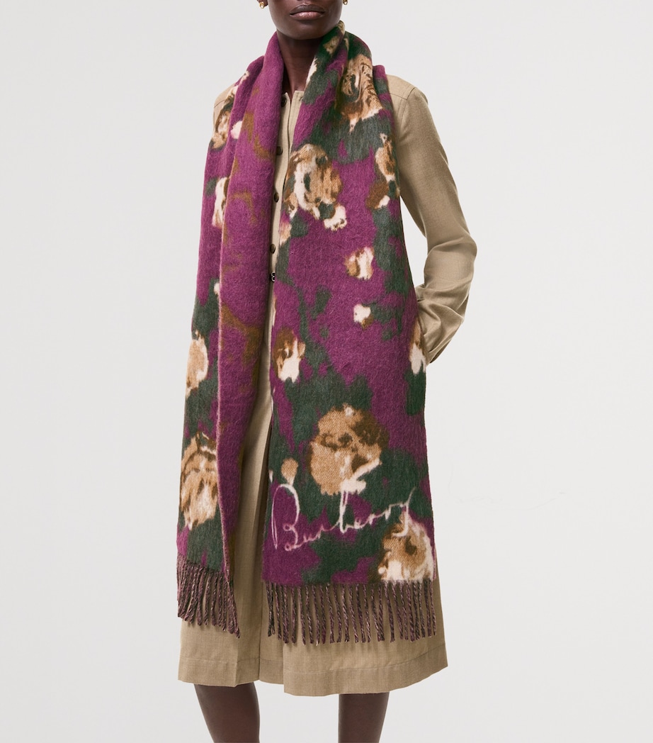 Burberry Wool-Alpaca-Blend Rose Scarf Plum Purple Image 3
