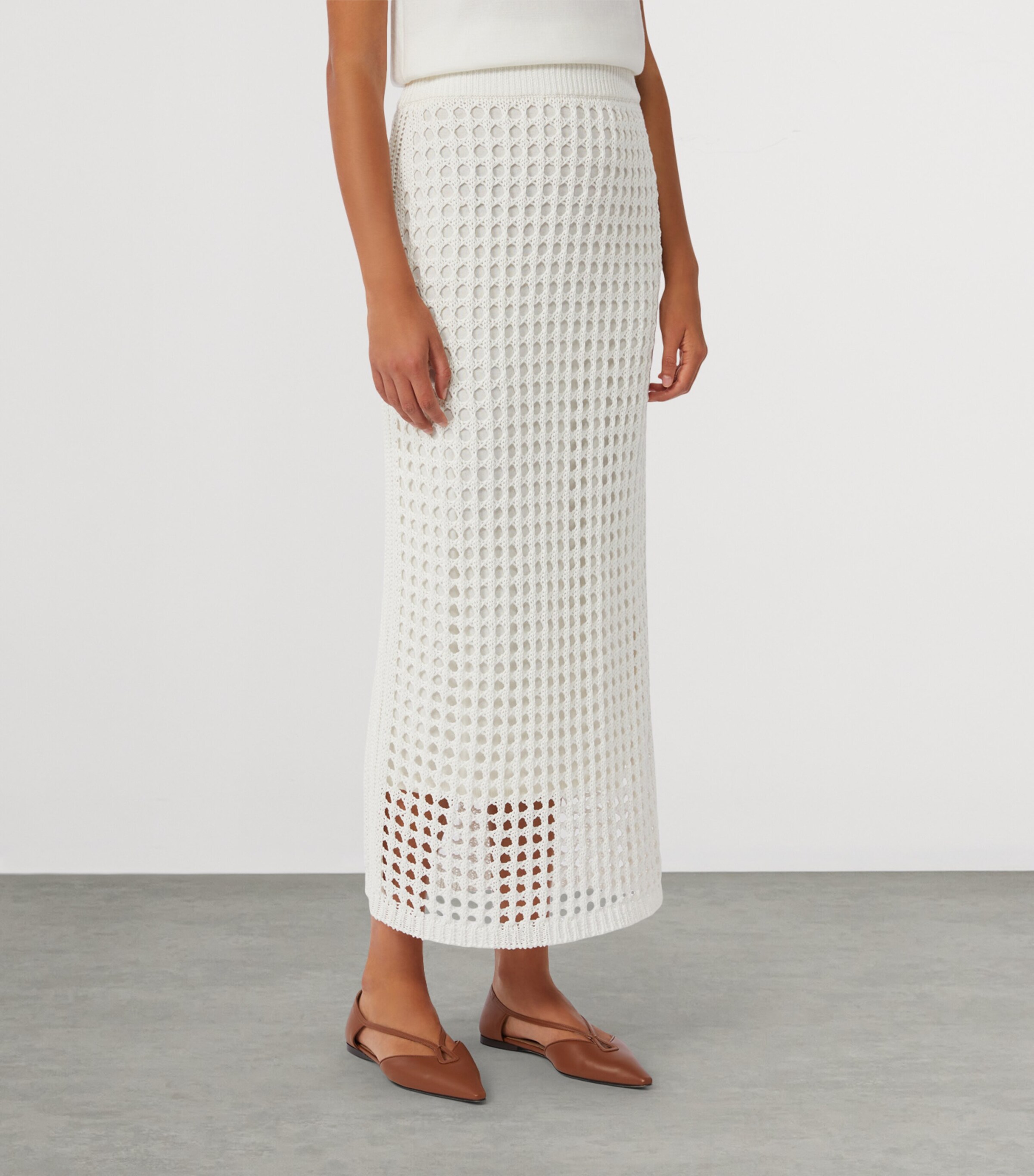 Max Mara Womens Cotton Knit Midi Skirt Optical White Image 2