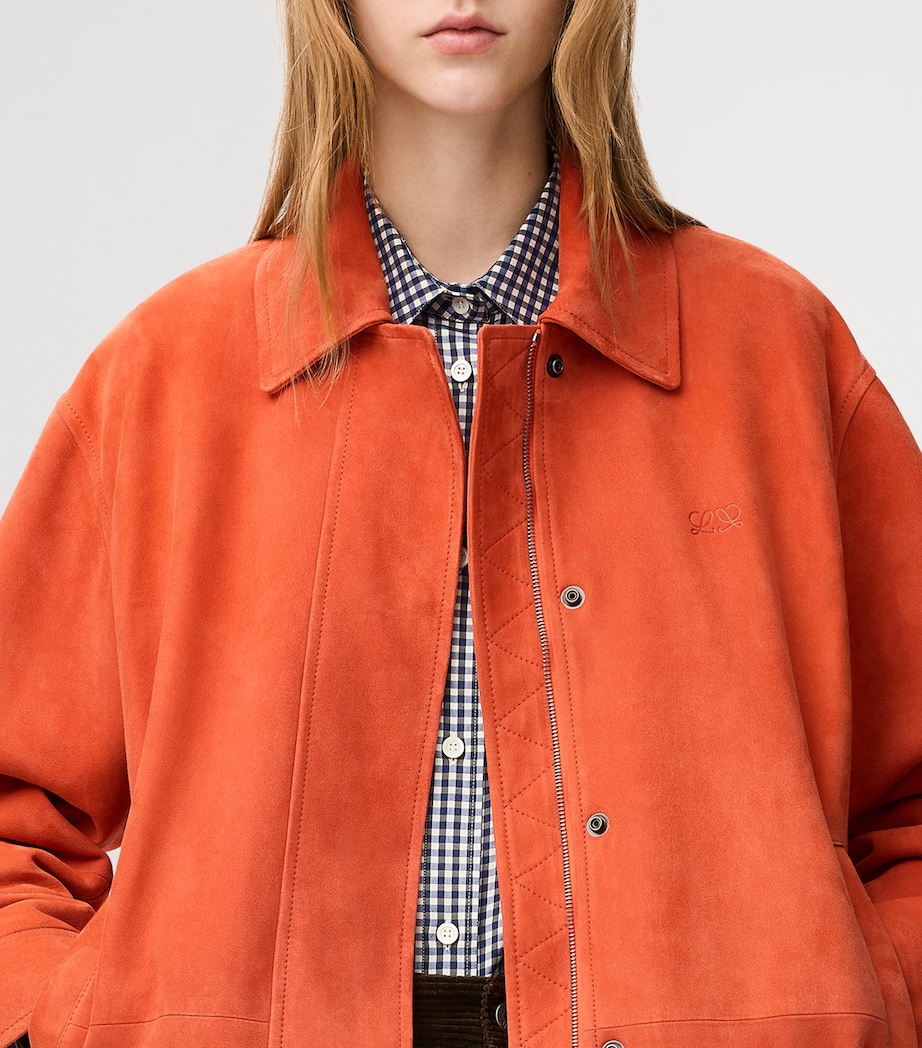 LOEWE Womens Suede Drawstring Jacket Orange Image 6