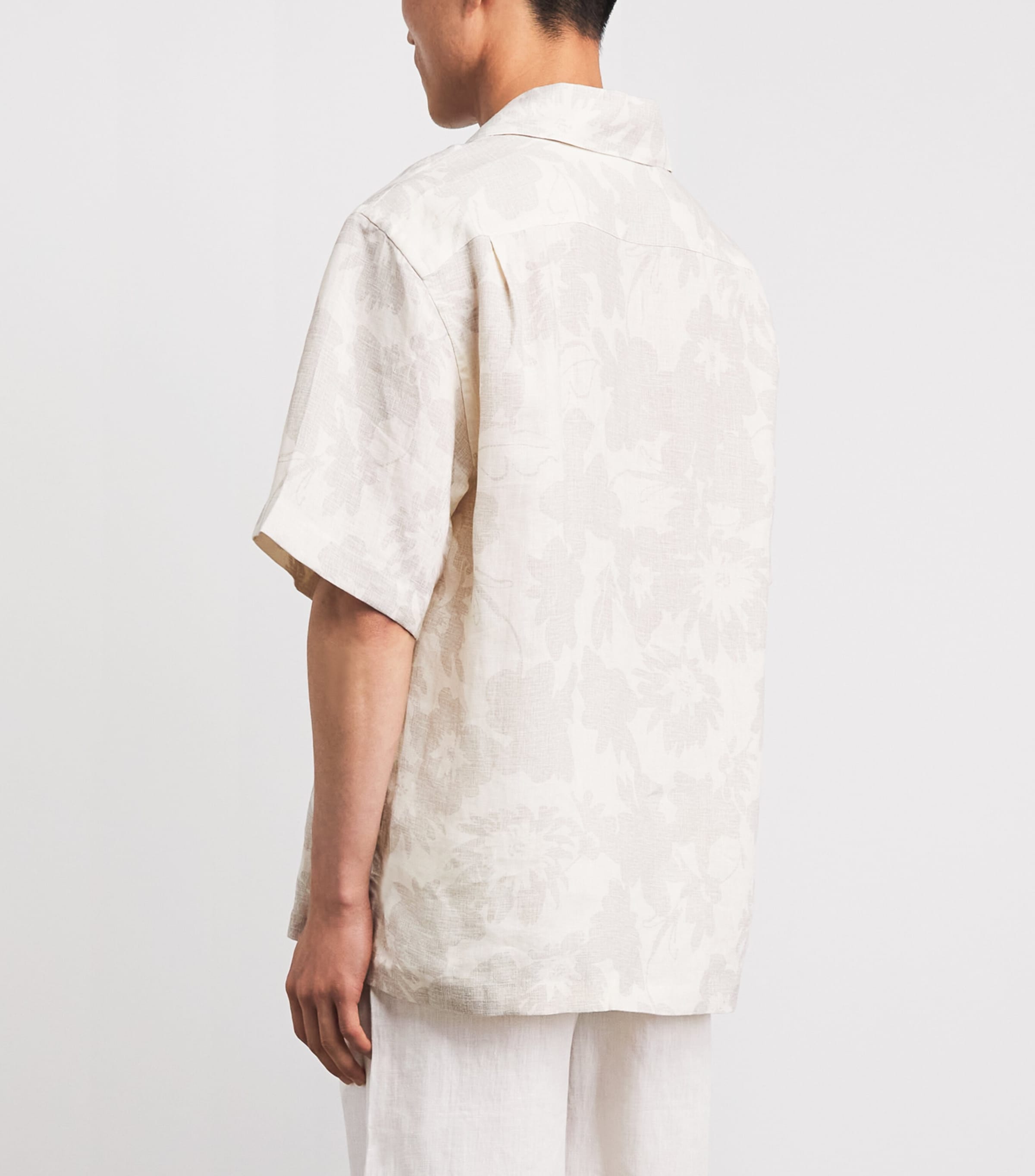 Eleventy Mens Linen Printed Bowling Overshirt Sabbia E Sabbia Image 5