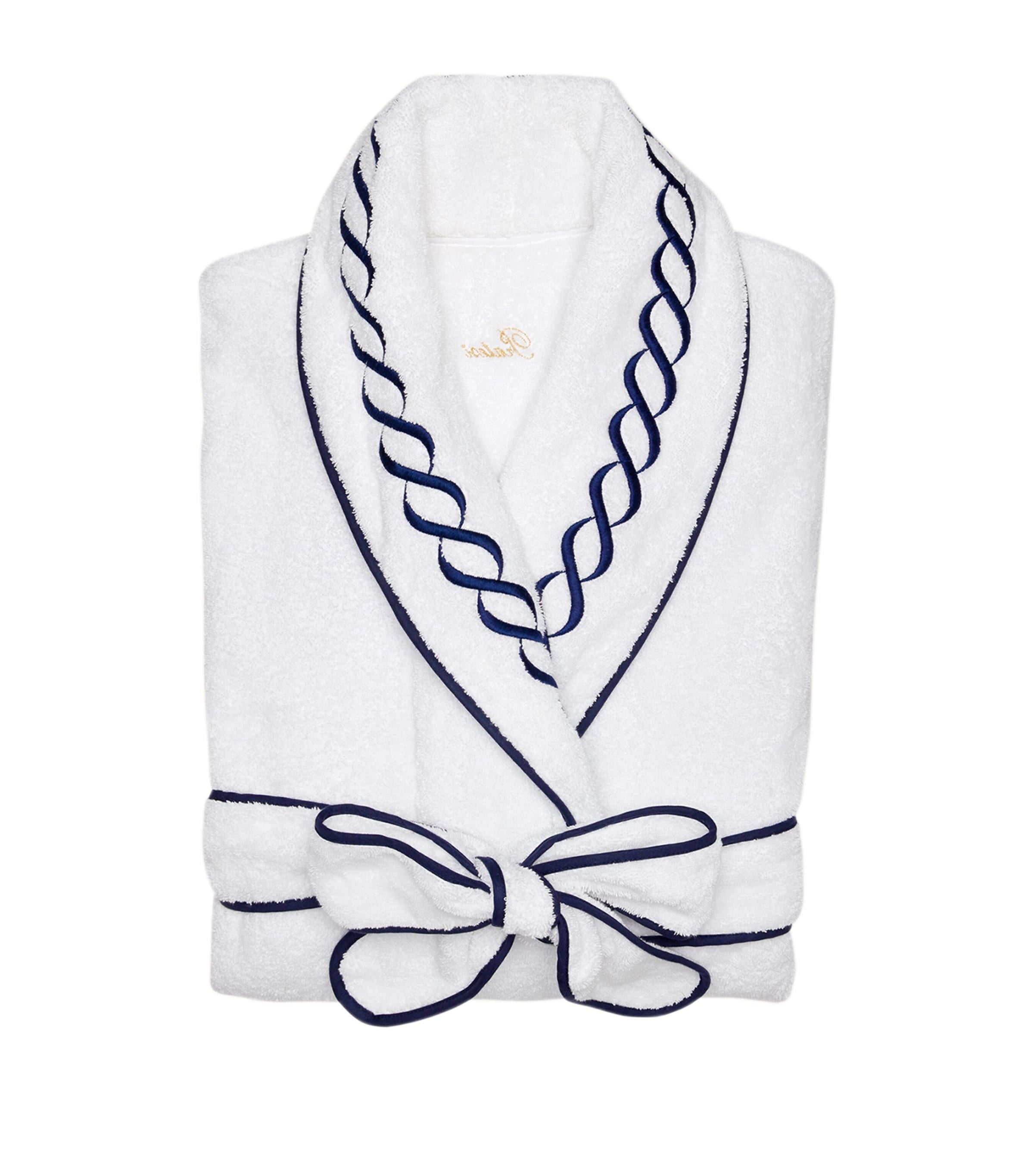 Cotton Treccia Bathrobe (Extra Small) WHITE/NAVY Image 2