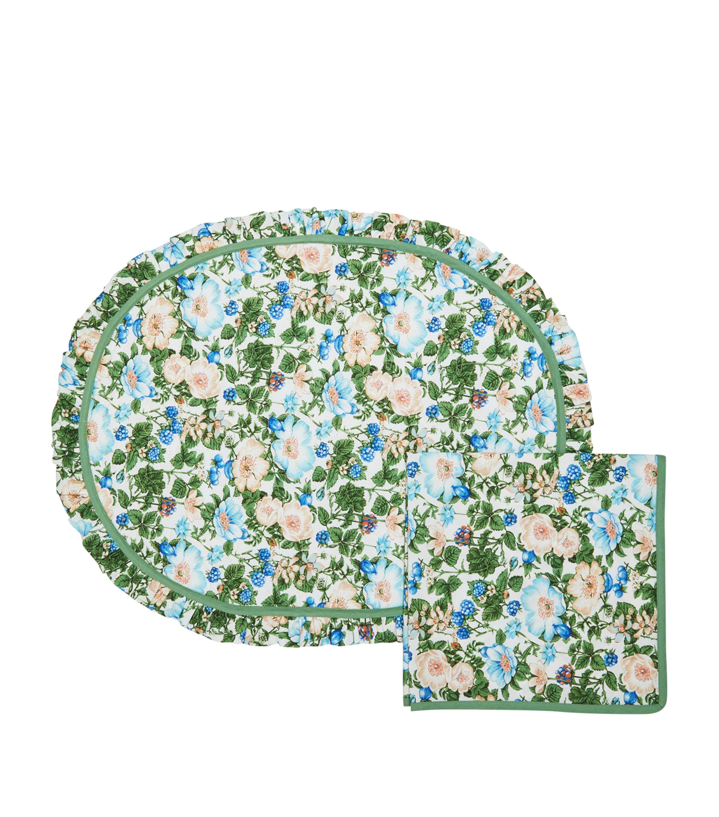 Loretta Caponi Blackberry Print Placemat & Napkin In Green