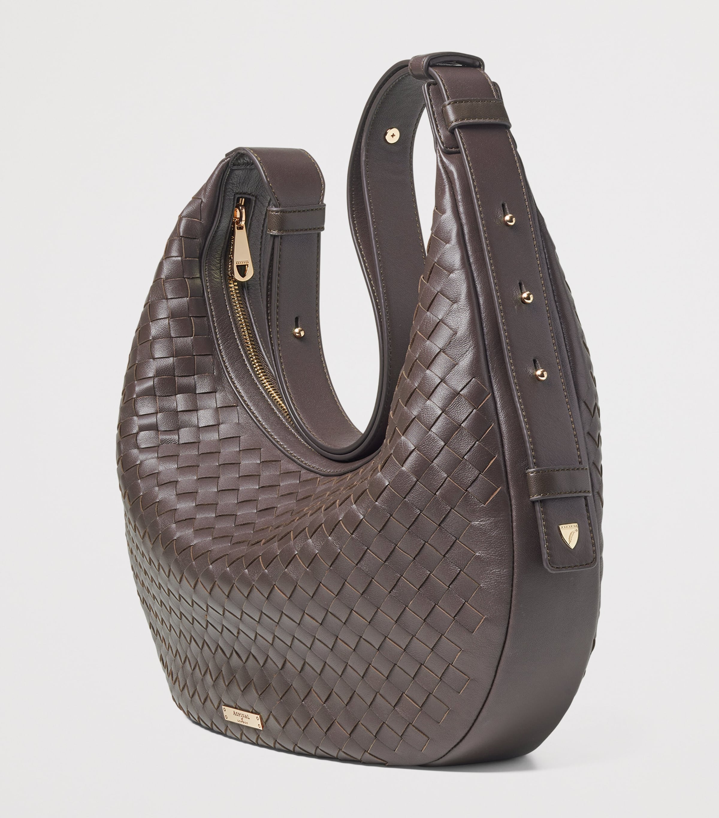 Aspinal Of London Leather Hudson Crescent Cross-Body Bag Chocolate Image 3