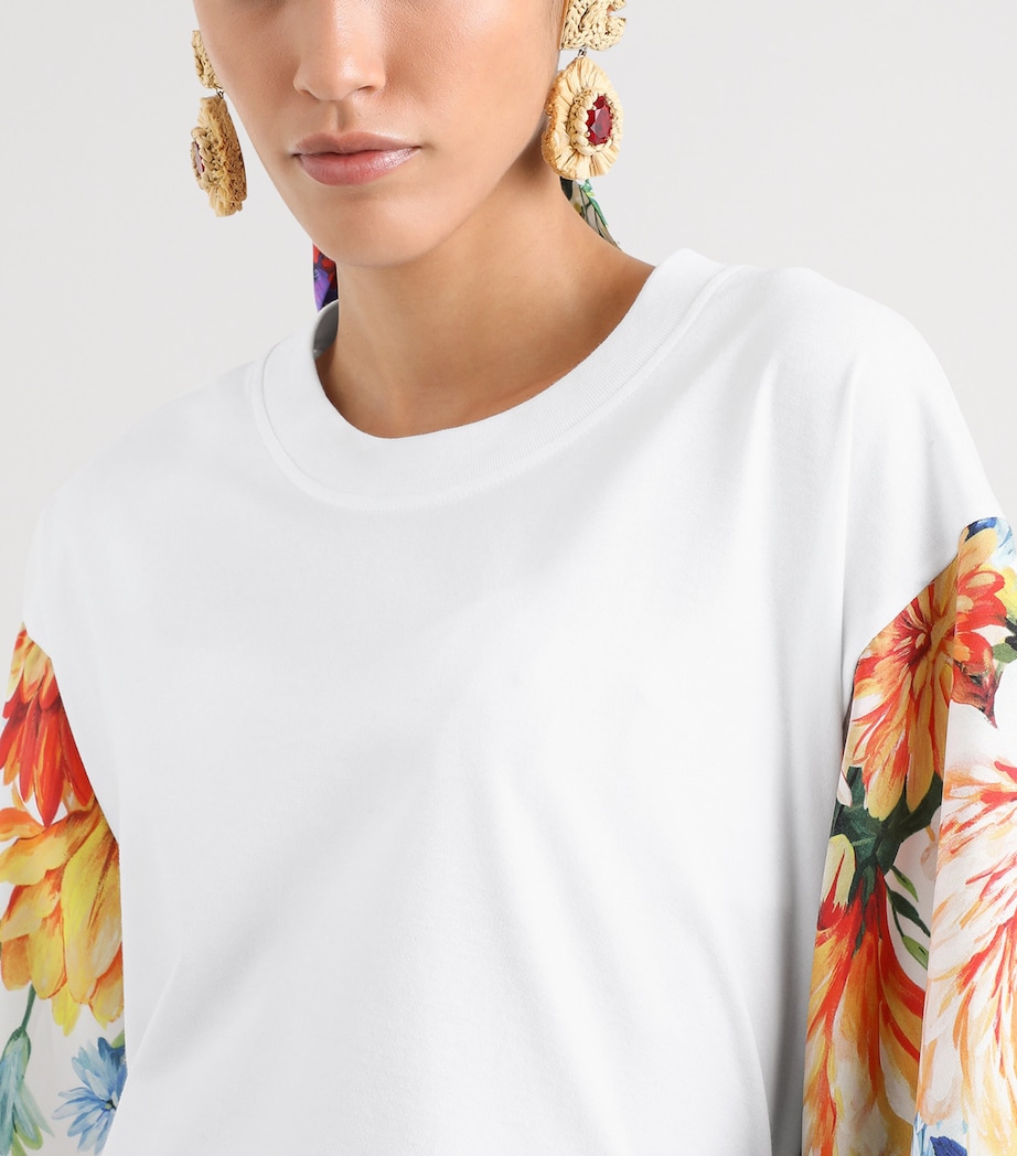Cotton-Silk Floral-Sleeve T-Shirt W0800-OPTICAL WHITE Image 4