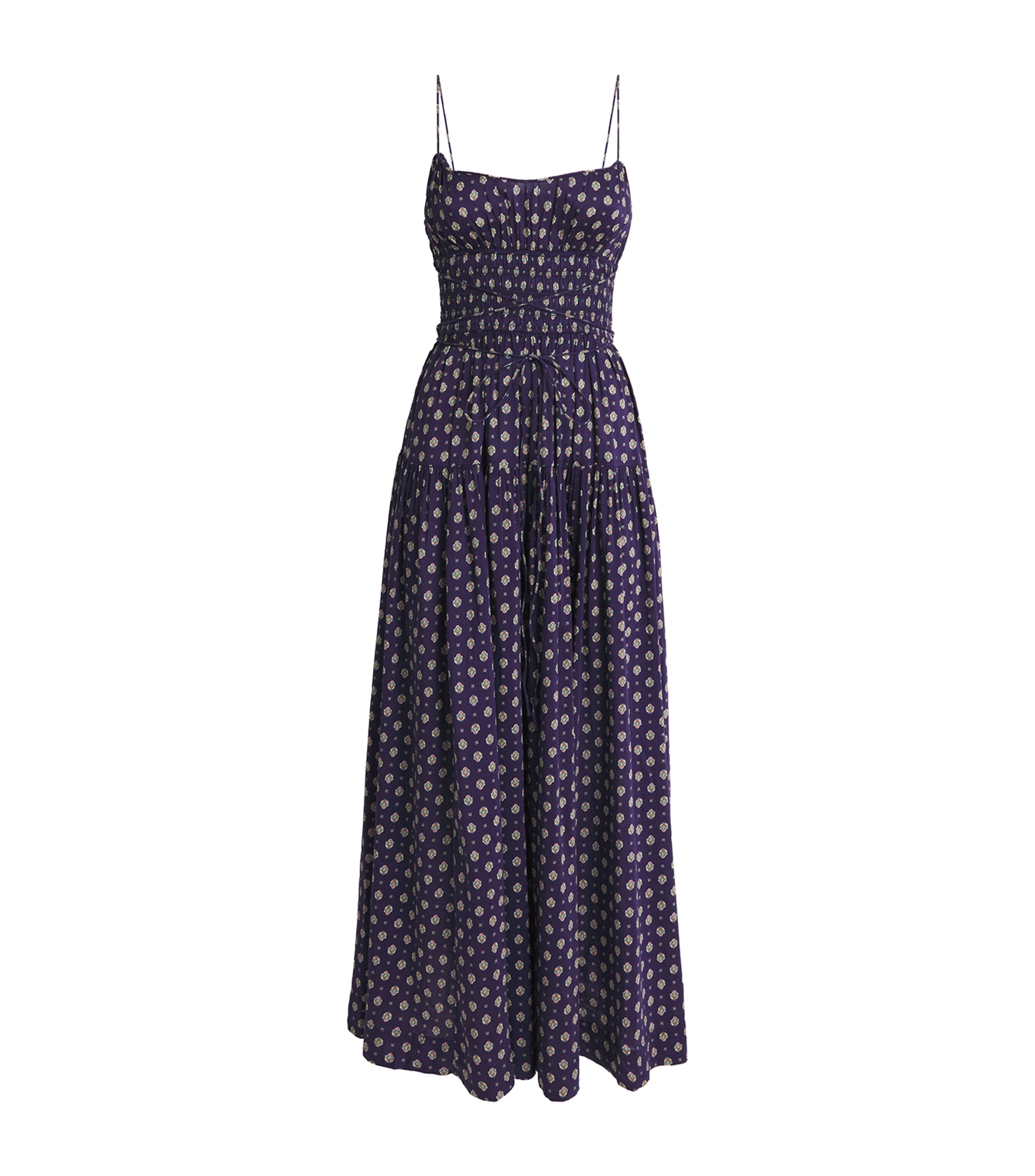 DÔEN Womens Cotton-Silk Safia Midi Dress Navy Cadiz Foulard Image 1