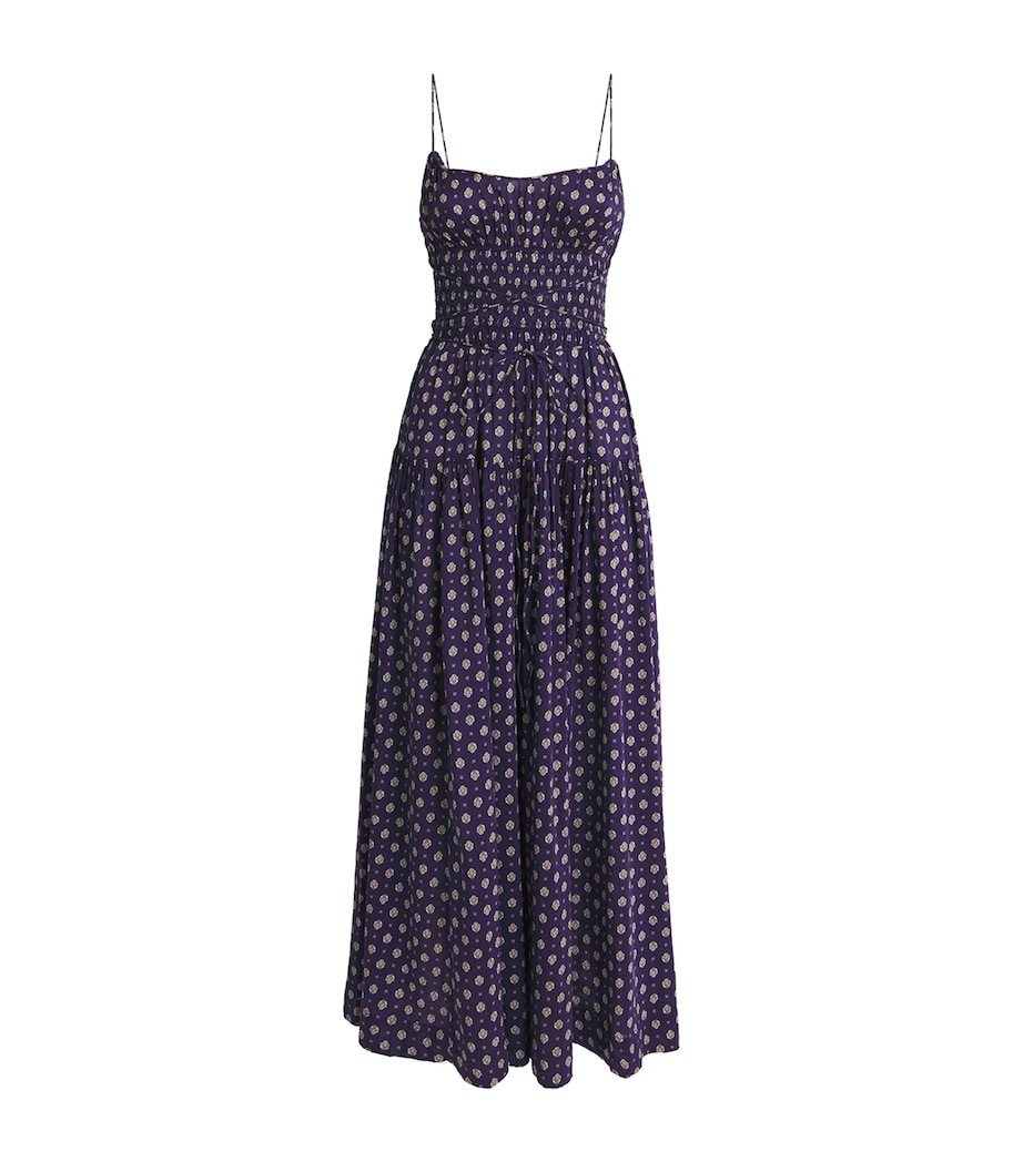 DÔEN Womens Cotton-Silk Safia Midi Dress Navy Cadiz Foulard Image 1