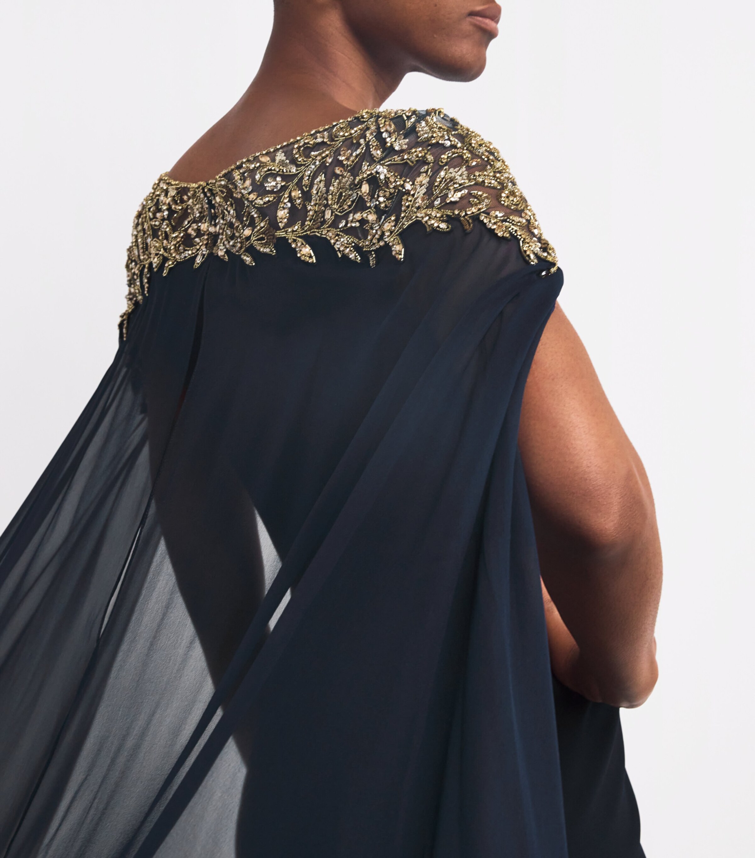 Jenny Packham Navy Embellished Cape-Overlay Oka Gown | Harrods US